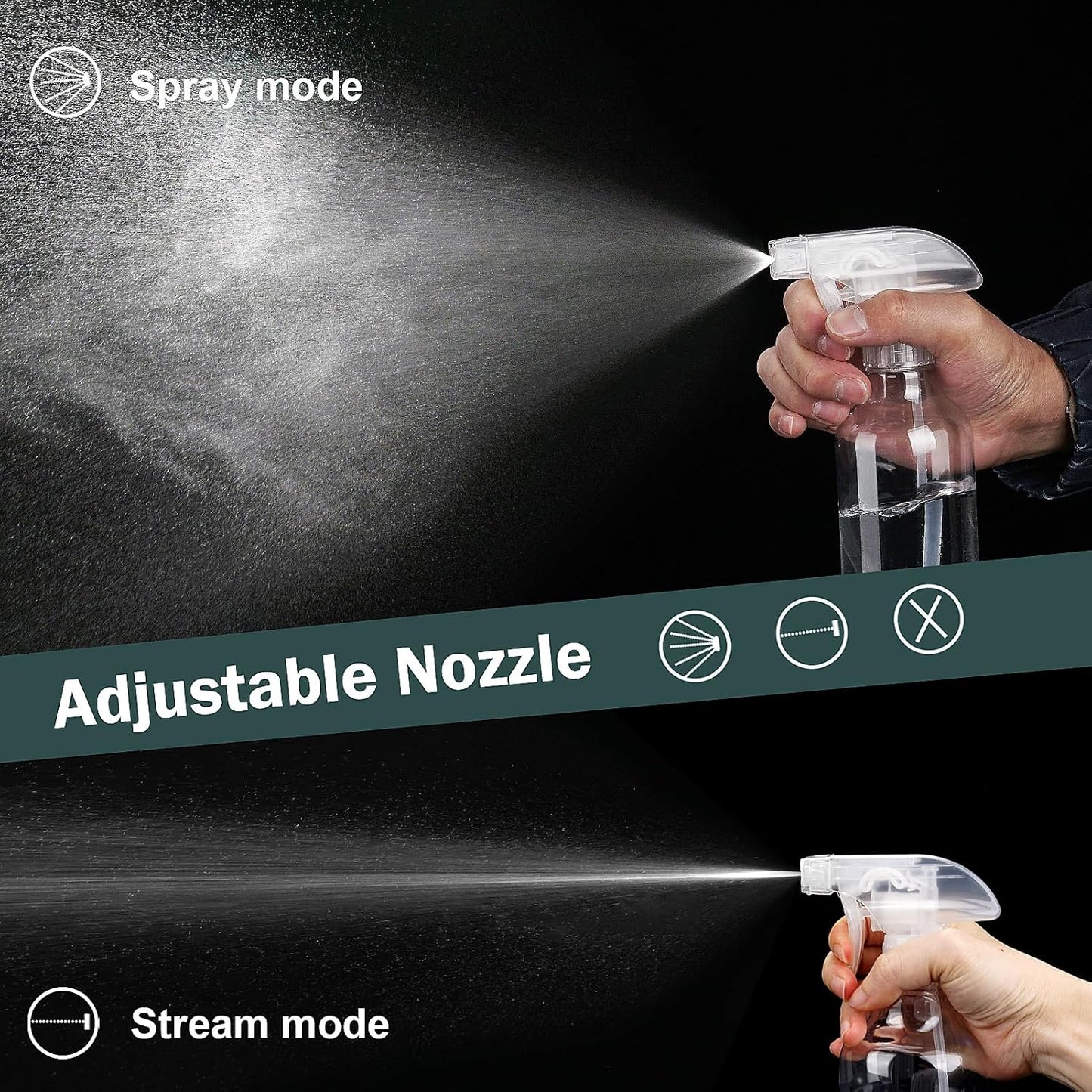 Spray Bottles Plastic Spray Bottle for Hair Mist/Stream Heavy Duty Empty Spray Bottles for Cleaning Solutions, Plants, Cooking (12oz-Clear+nozzle)