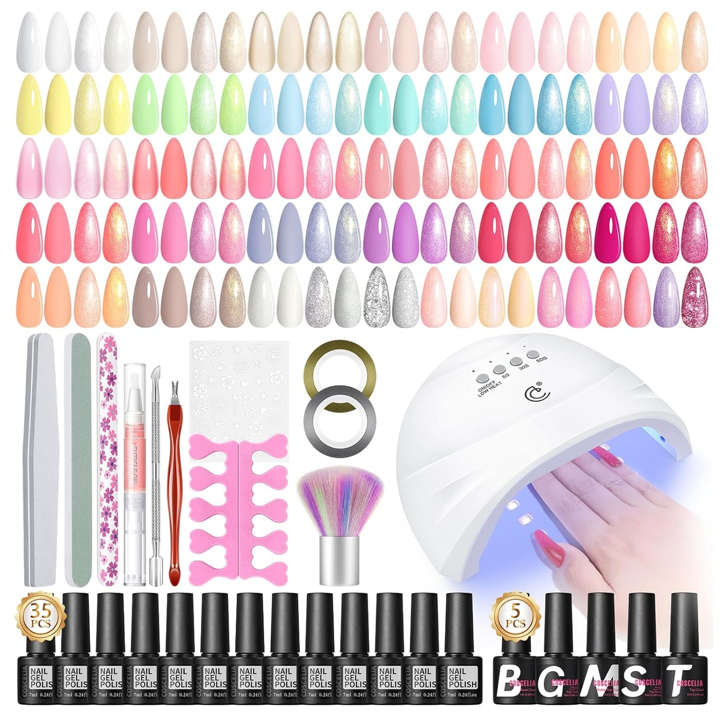 52pcs Gel Nail Polish Kit with U V light 35 Fall Colors Gel Nail Polish Set Cream Color Collection 5PC Top Base Coat Nail Art Manicure Kit for Beginners with Everything Gifts for Women