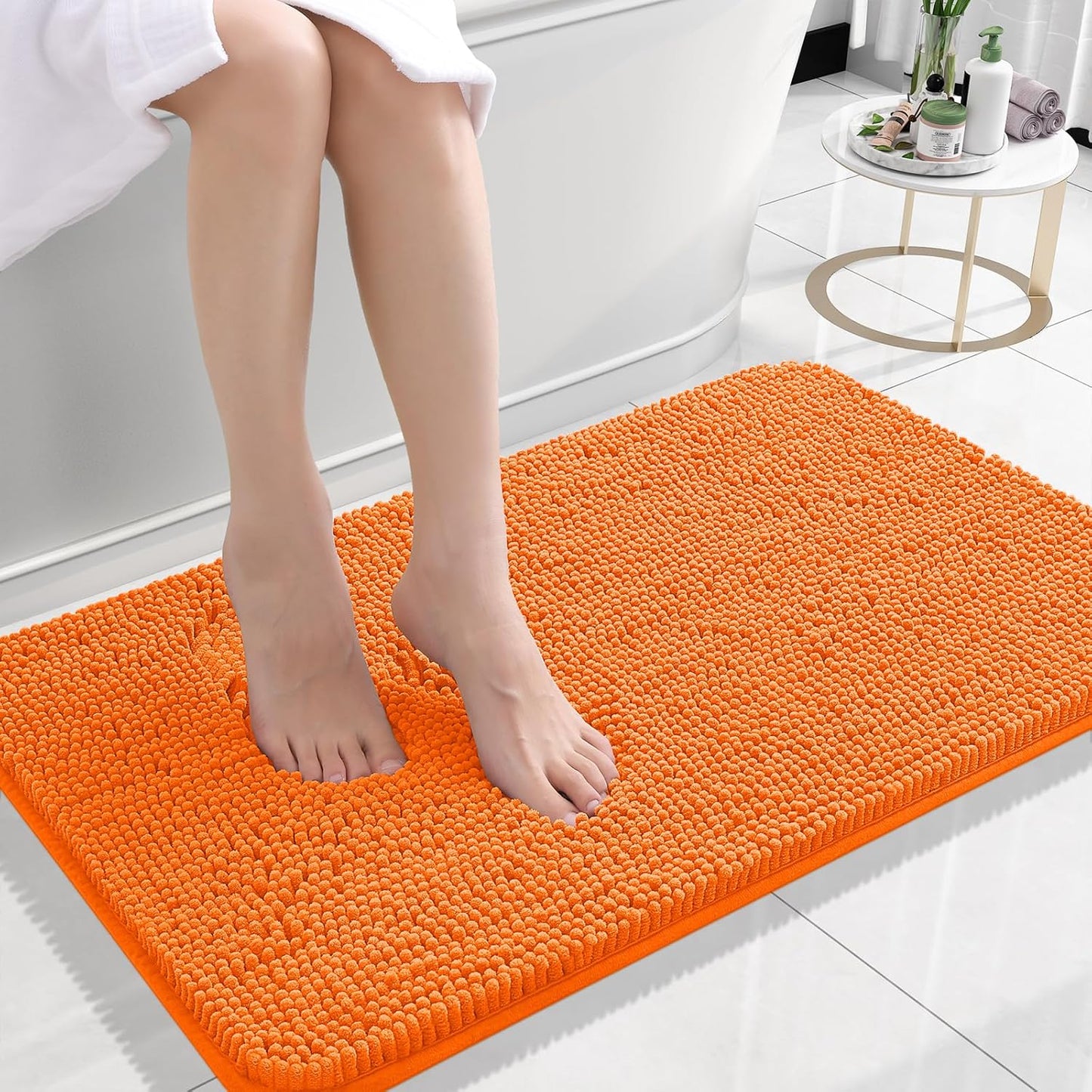 OLANLY Bathroom Rugs 24x16, Extra Soft Absorbent Chenille Bath Rugs, Rubber Backing Quick Dry, Machine Washable Bath Mats for Bathroom Floor, Tub and Shower, Home Decor Accessories, Orange