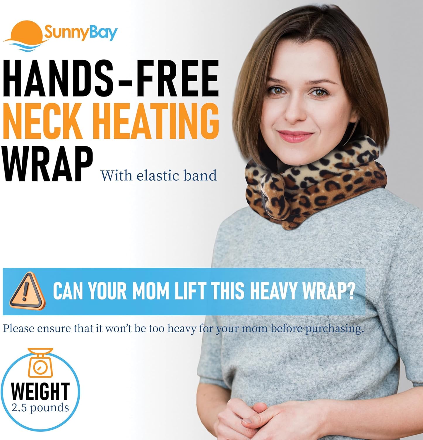 SunnyBay Microwave Heating Pad, Microwavable Heated Neck and Shoulder Wrap, Weighted Hands-Free Beanbag Pack with Wide Neck Coverage, 2.5 lbs, 26 Inches Long-Length, Made in USA, Leopard