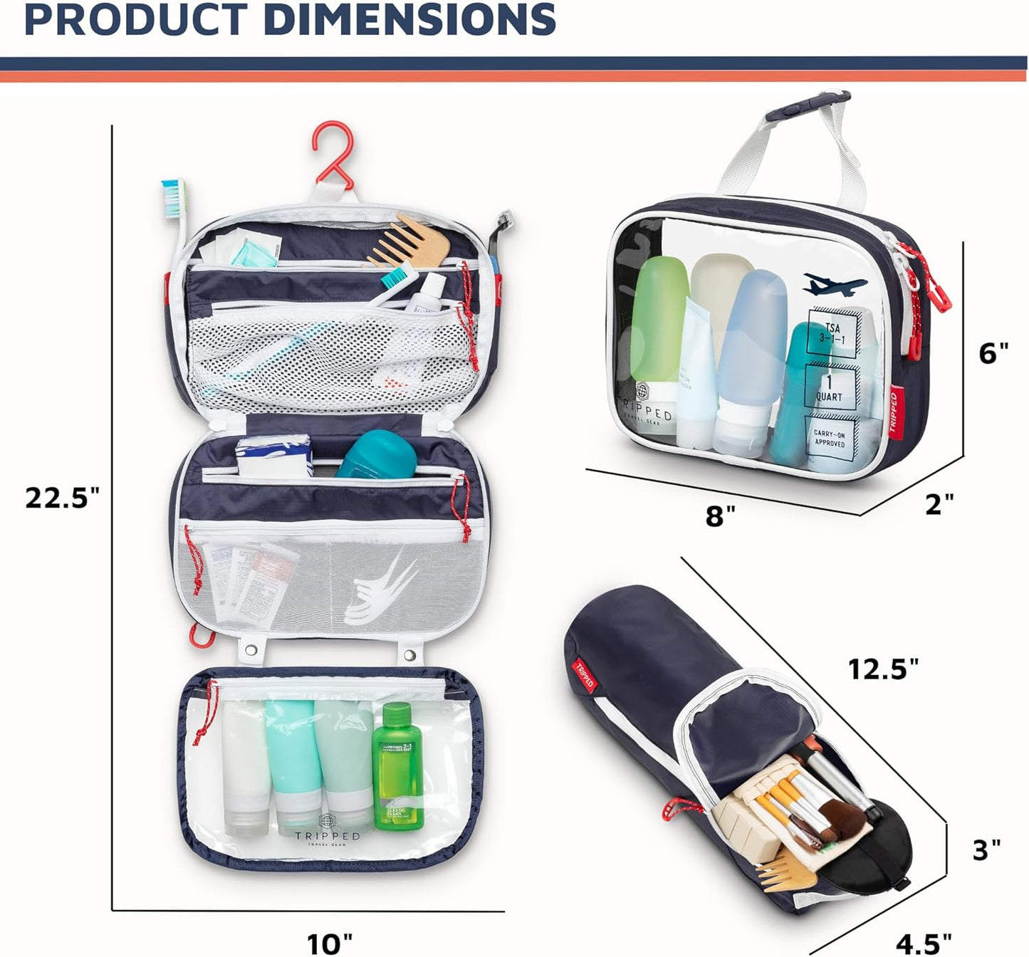 Toiletry Bag Kit Set: Hanging Travel Toiletry Bag + 311 TSA Cosmetic Liquid Bag + Ultralight Accessory Organizer Pouch