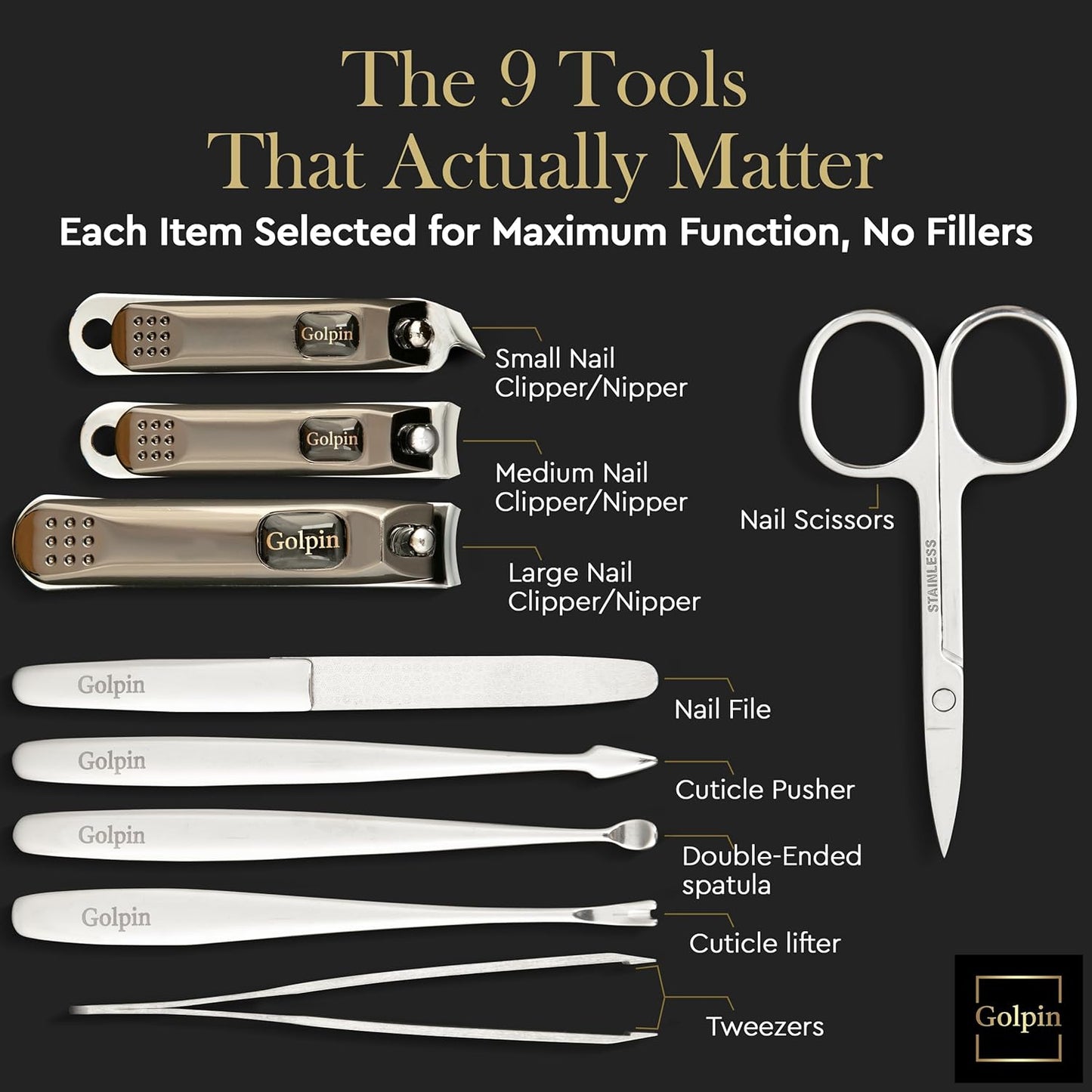 9 Pcs Manicure Kit for Men & Women – Stainless Steel Tools with Pink Travel Nail Kit Case, Nail Clippers, Cuticle Pusher, File, Gift Ready Women & Mens Manicure Set