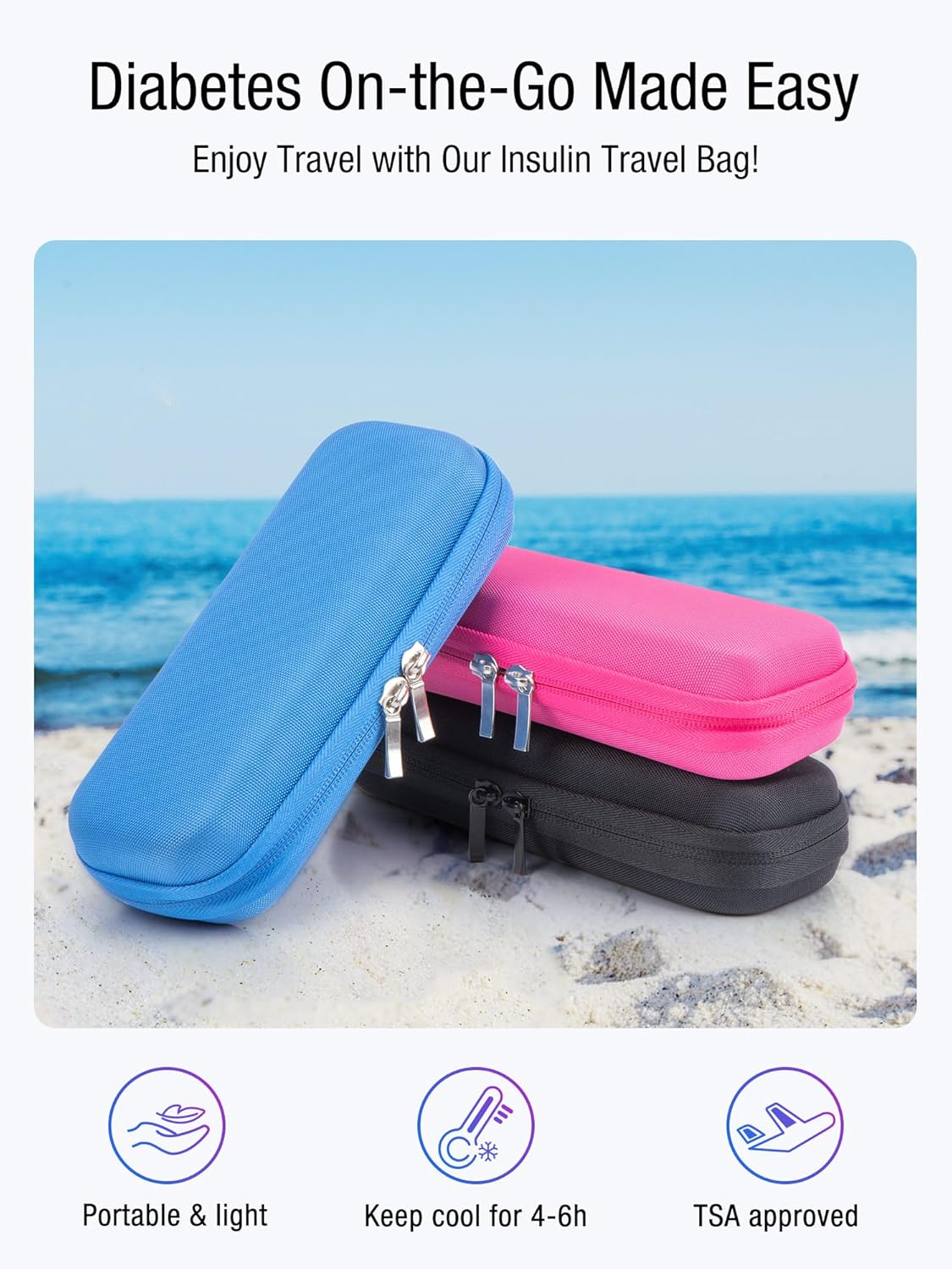 Insulin Cooler Travel Case TSA Approved, EVA Diabetic TravelCase with 2 Gel Ice Packs for Insulin Pens, Diabetic Supplies and Insulin Syringe, Small Cooler Case for Daily Life, Trips (Black)