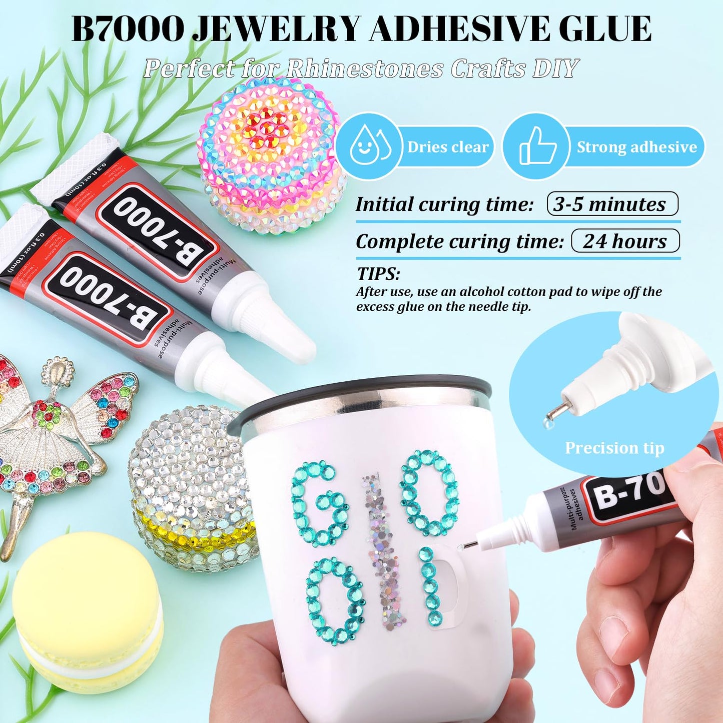 6000Pcs Resin Rhinestones for Bedazzling with 3Pcs B7000 Jewelry Glue, 1 Box Aquamarine Flatback Rhinestones for Crafting Crafts DIY, Crystals Gems for Clothing Shoes Tumblers Nail Art Makeup