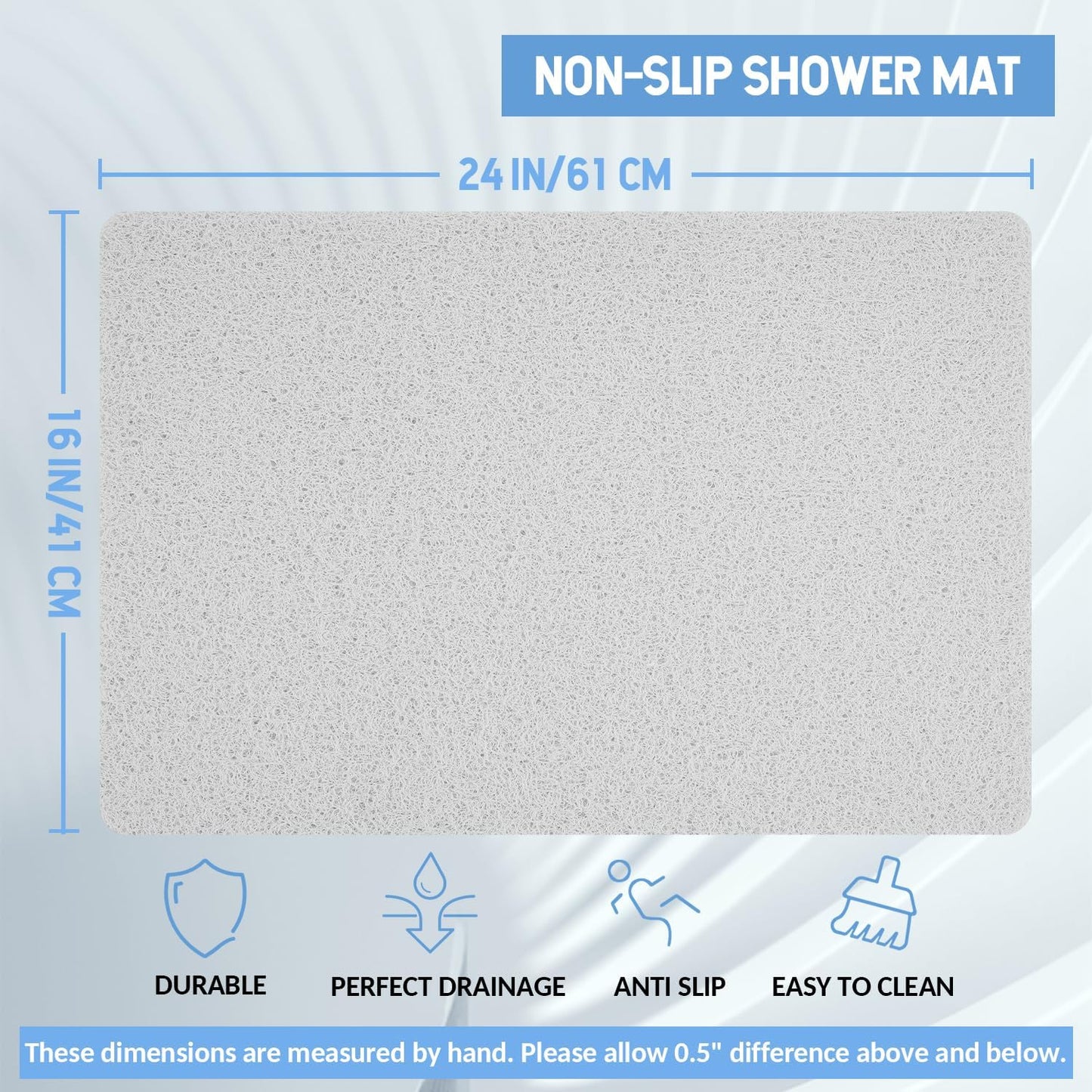 Non-Slip Bathtub Mat, 2 Pack Anti Slip Shower Mat, Fast Drying Bathtub Mats, Foot Scrubber Mat, Anti Slip Mat for Tub, Floor, Bathroom, Kitchen, Home, Hotel (White 24"×16"+24"×16")