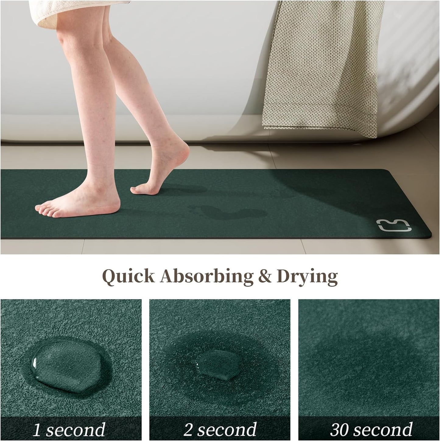 Bathroom Runner Mat Rug Long-Bath Mats for Bathroom Non Slip Absorbent Quick Dry Thin Bath Rugs Bath Floor Mat Rubber Backed Bathmat-Shower Rug Easy Care, 17"x59", Dark Green