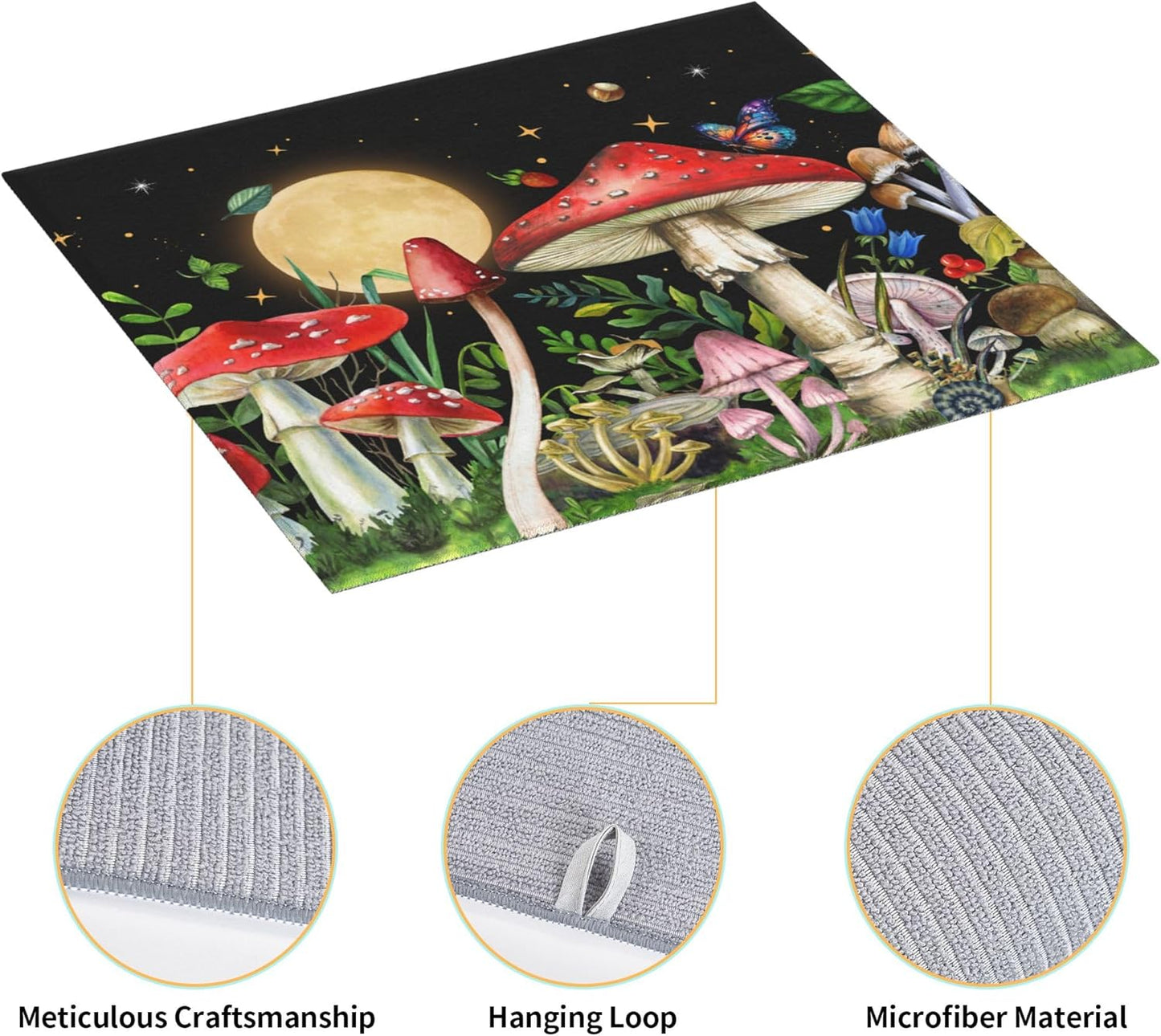 Mushroom Dish Drying Mat for Kitchen Counter Cute Decorative Dish Drainer Rack Mats 16x18 Inch Absorbent Reversible Witchy Drying Pad