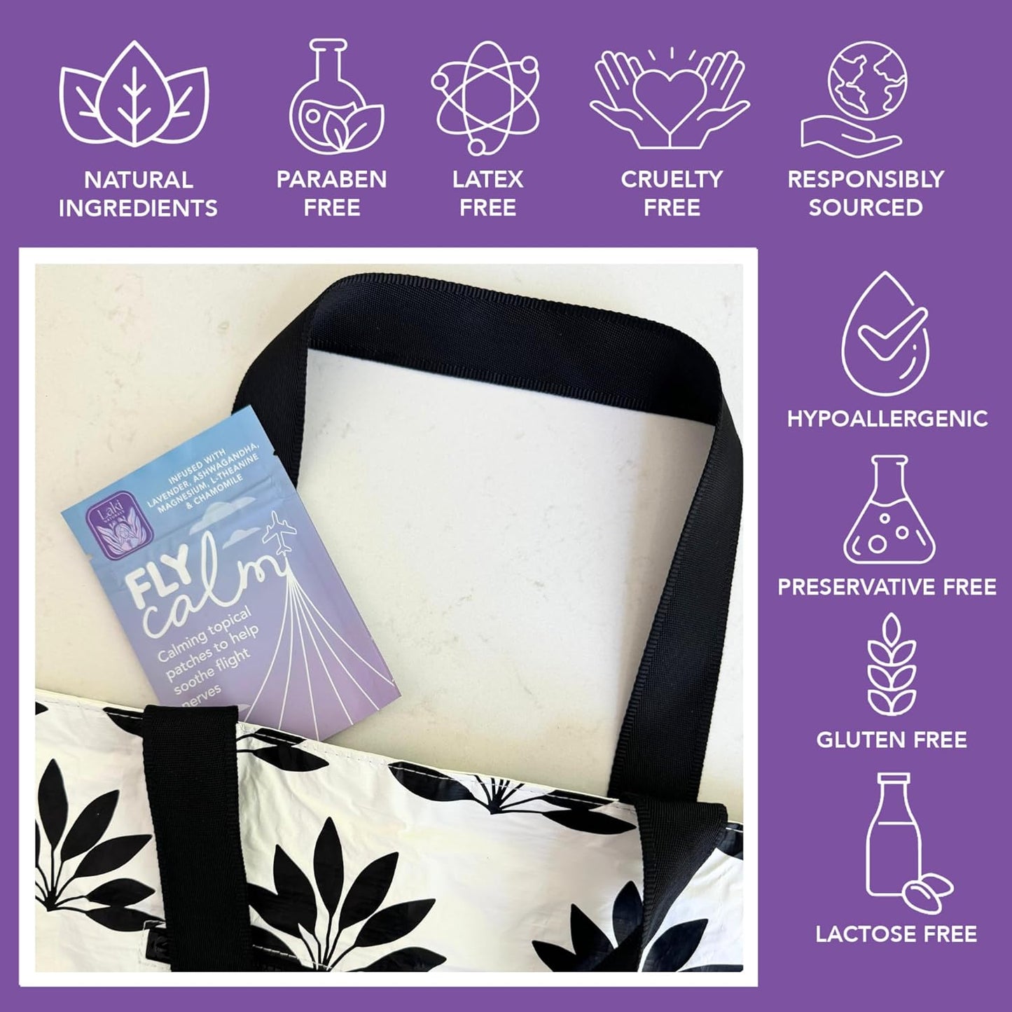 Laki Naturals Fly Calm Patch (2-Pack, 8 per Pack) | Plant-Based Ingredients for Air Travel Stress | Calm Your Fear of Flying