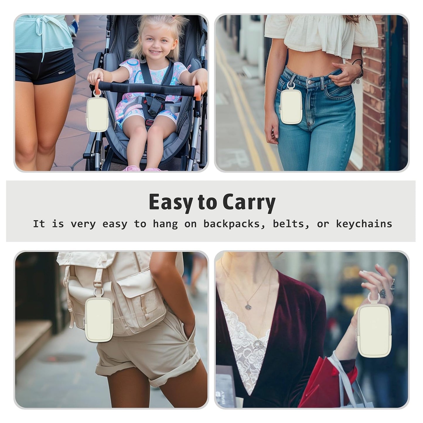 Hand Sanitizer Spray Case, Hand Sanitizer Holder Zippered Pouch, Cute Fashion Accessory with Snap Hook for Glow Mist and Power Mist 1FL OZ, White