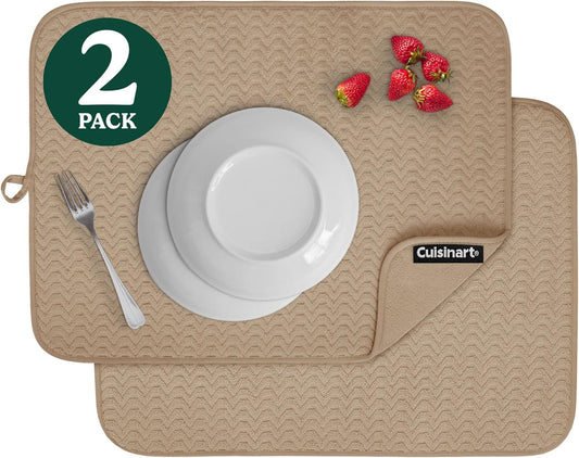 Cuisinart Dish Drying Mats for Kitchen Counter - (2) 18" x 24" Ultra Absorbent Dish Drying Mat XL - Foldable, Machine Washable, Fast Drying Dish Mat (Geostripe)
