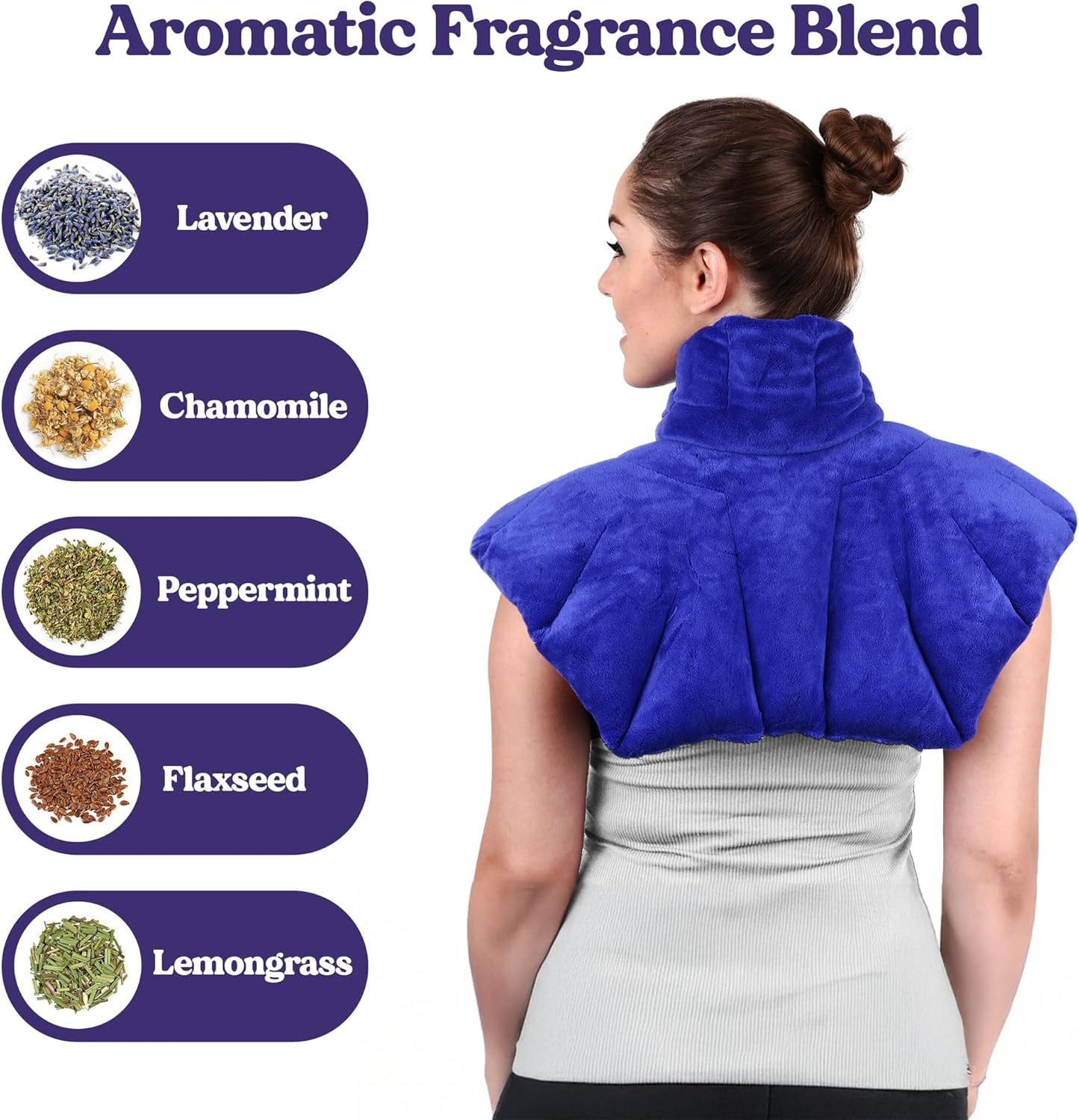 Microwavable Heating Pad for Neck, Shoulders, and Back by Joy & Grace | 5 Lb Weighted Neck & Shoulder Wrap | Moist Heat Therapy Pack for Relaxation and Comfort | Soft Micro-Mink Cover | Scented Blue