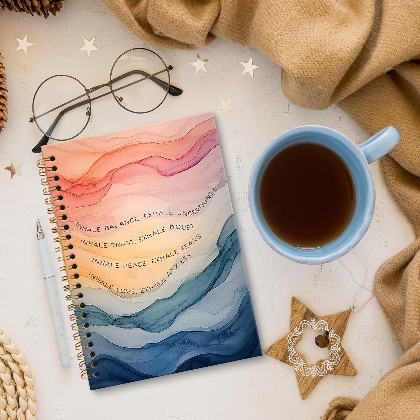 Inhale Exhale Mental Health Notebook Journal, Watercolor Abstract Spiral Notebook, Positive Therapy Journals Notebooks for Women Men, Psychologist Office School Supplies Gifts, 5.5x8.3In