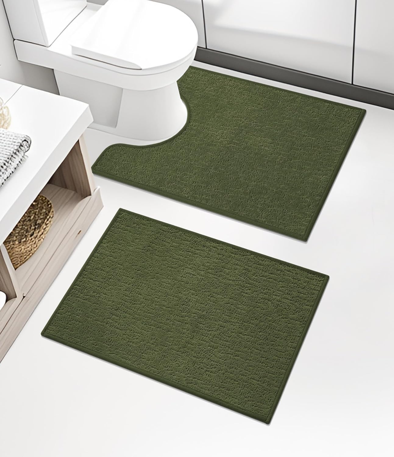 chakme Bathroom Rug Sets 2 Piece, Ultra Thin Bath Mat Quick Dry Bath Mat Set, Absorbent Bath Mat for Bathroom Non Slip Machine Washable, (Dark Green, 2 Piece)