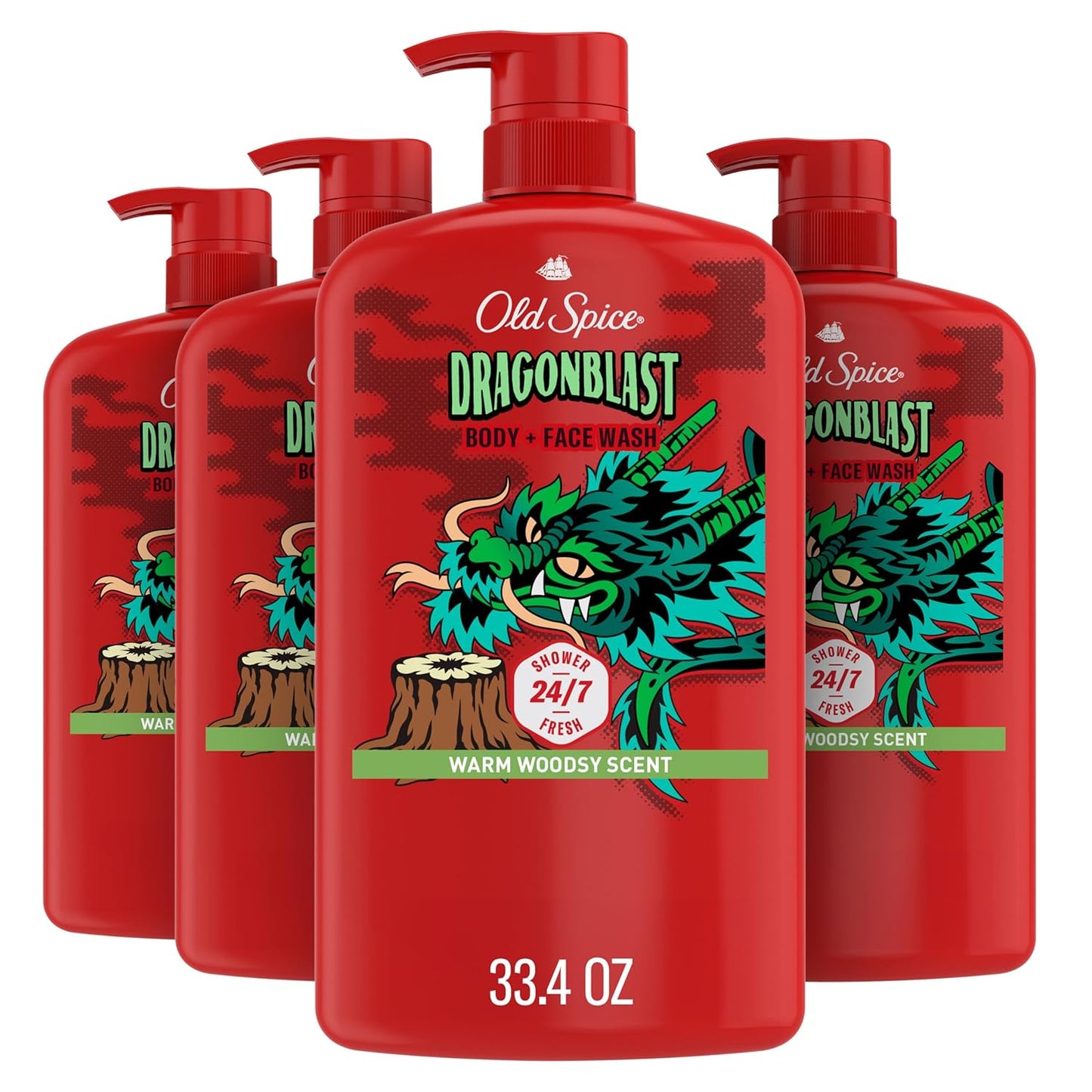 Old Spice Cleansing Body Wash for Men, 3X Defense, 24/7 Shower Fresh with Lasting Scent, 2-in-1 Body & Face Wash, Dragonblast Scent, 33.4 (Pack of 4)