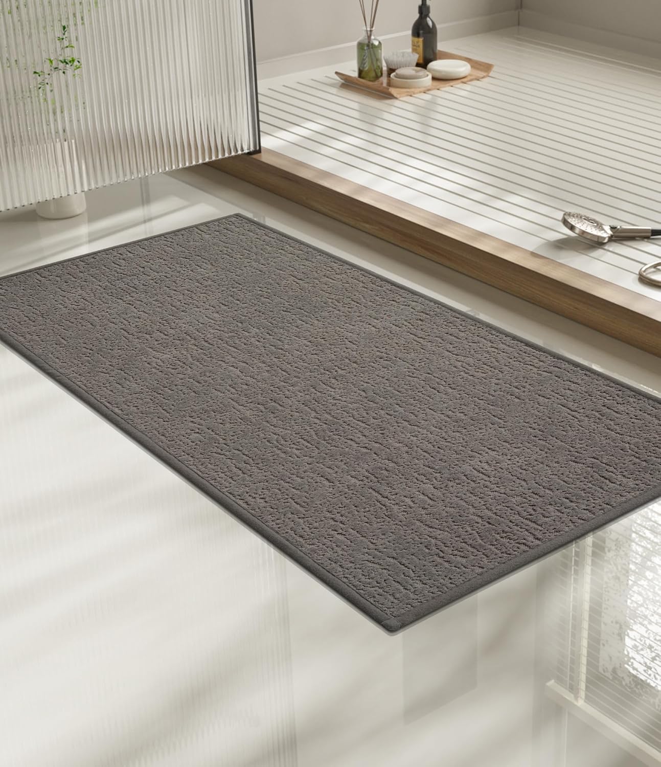 chakme Bathroom Rugs Mat 32x17, Ultra Thin Non Slip Bath Mat Quick Dry Absorbent Bath Mat for Bathroom Floor, (Grey, 32"x17")