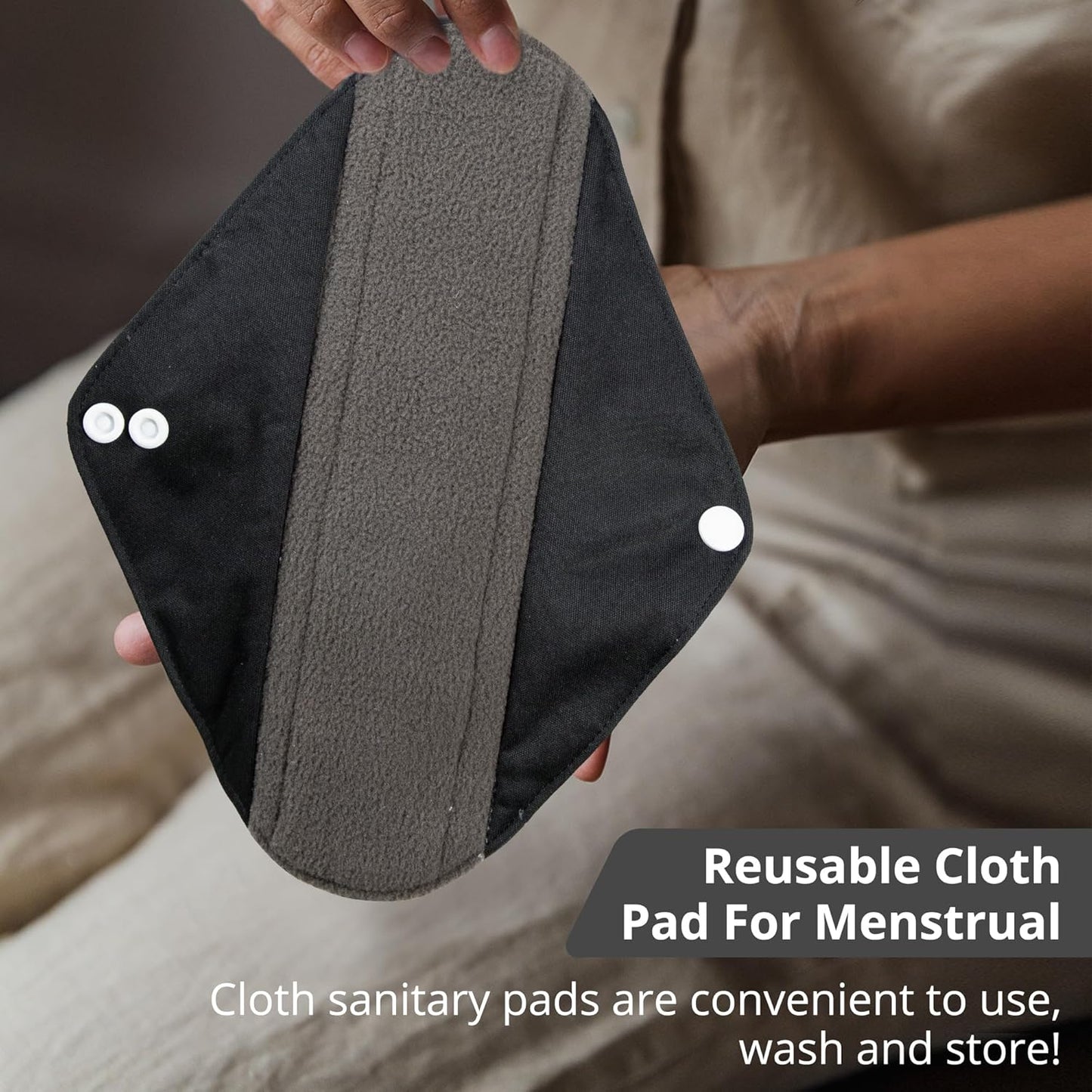 7pcs Set 1 pc Mini Wet Bag +6pcs Absorbent Reusable Sanitary Pads/Washable Cloth Menstrual Pads(Black,L)