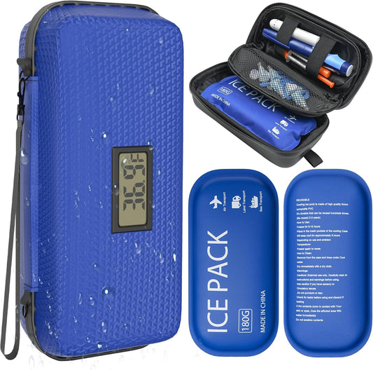 Insulin Cooler Travel Case TSA Approved Diabetic Medicine Cooling Bag with Digital Temperature Display, 2 Ice Pack
