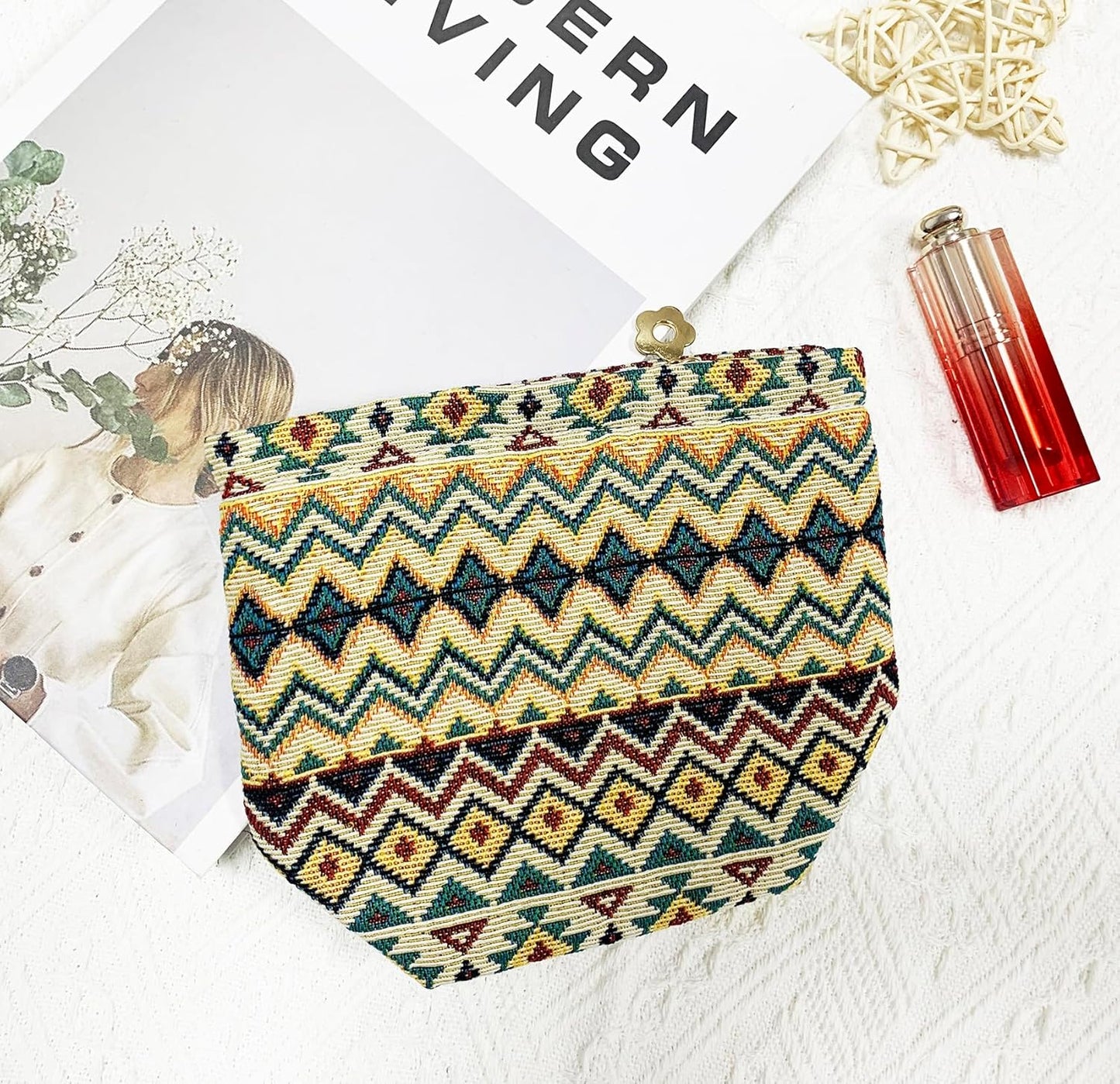 2 Pcs Makeup Bags, Large Cosmetic Bag Travel Toiletry Bag Organizer for Women, Embroidery Craft, Stripe Makeup Bag Small Cosmetic Pouch Purse with Zipper Gifts for Girls Teen