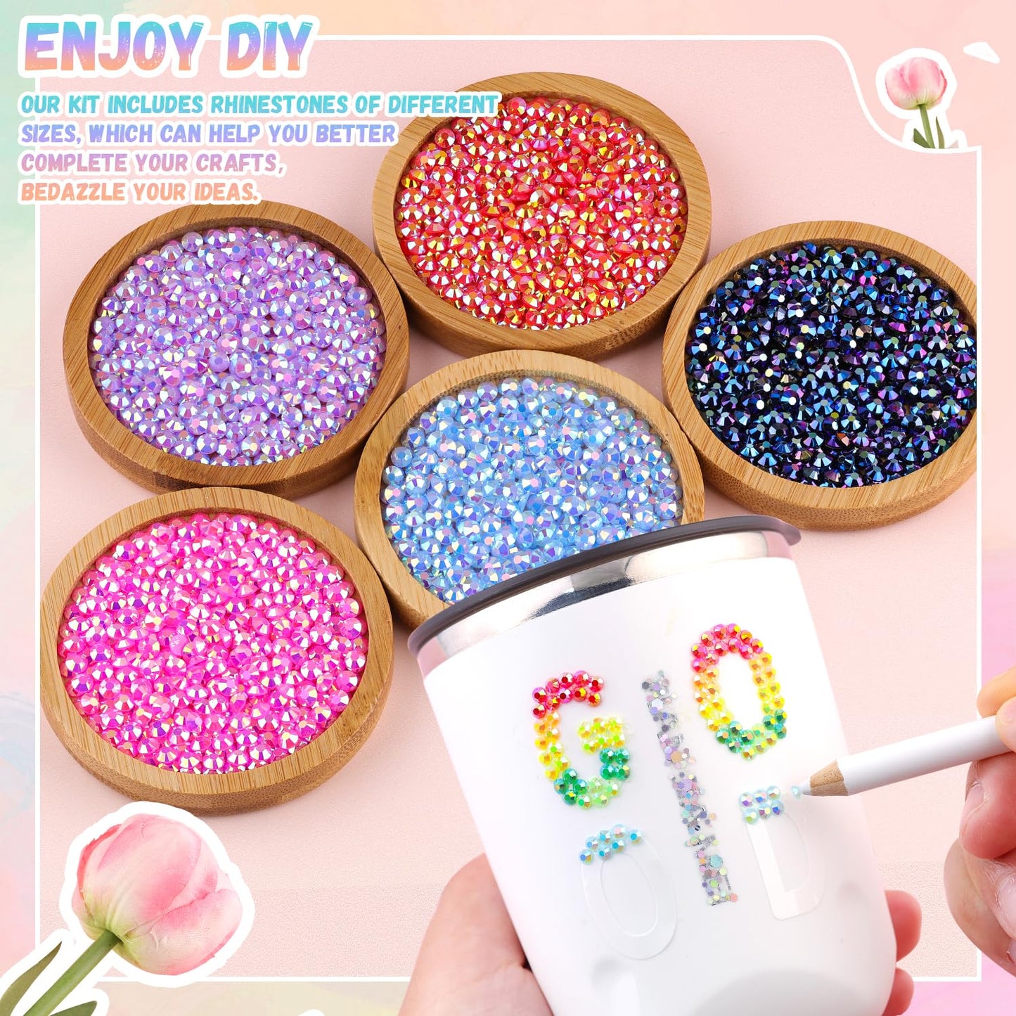 12600Pcs Resin Jelly Rhinestones with Tweezers for Crafting, Multi Colors 4mm Non Hotfix Flatback Gems, Bedazzling Crystal for DIY Crafts Clothing Tumblers Mugs Shoes Decor Nail Art