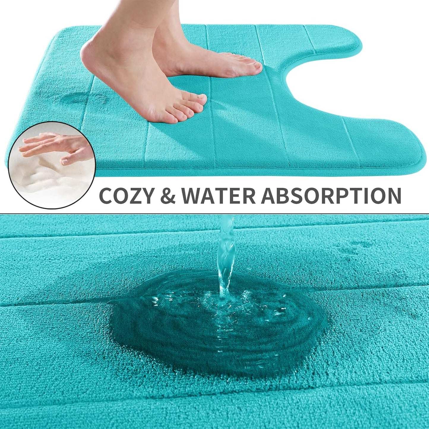 Yimobra Memory Foam Toilet Bath Mat U-Shaped, Soft and Comfortable, Super Water Absorption, Non-Slip, Thick, Machine Wash and Easier to Dry for Bathroom Commode Contour Rug, 24 X 20 Inches, Lake Blue