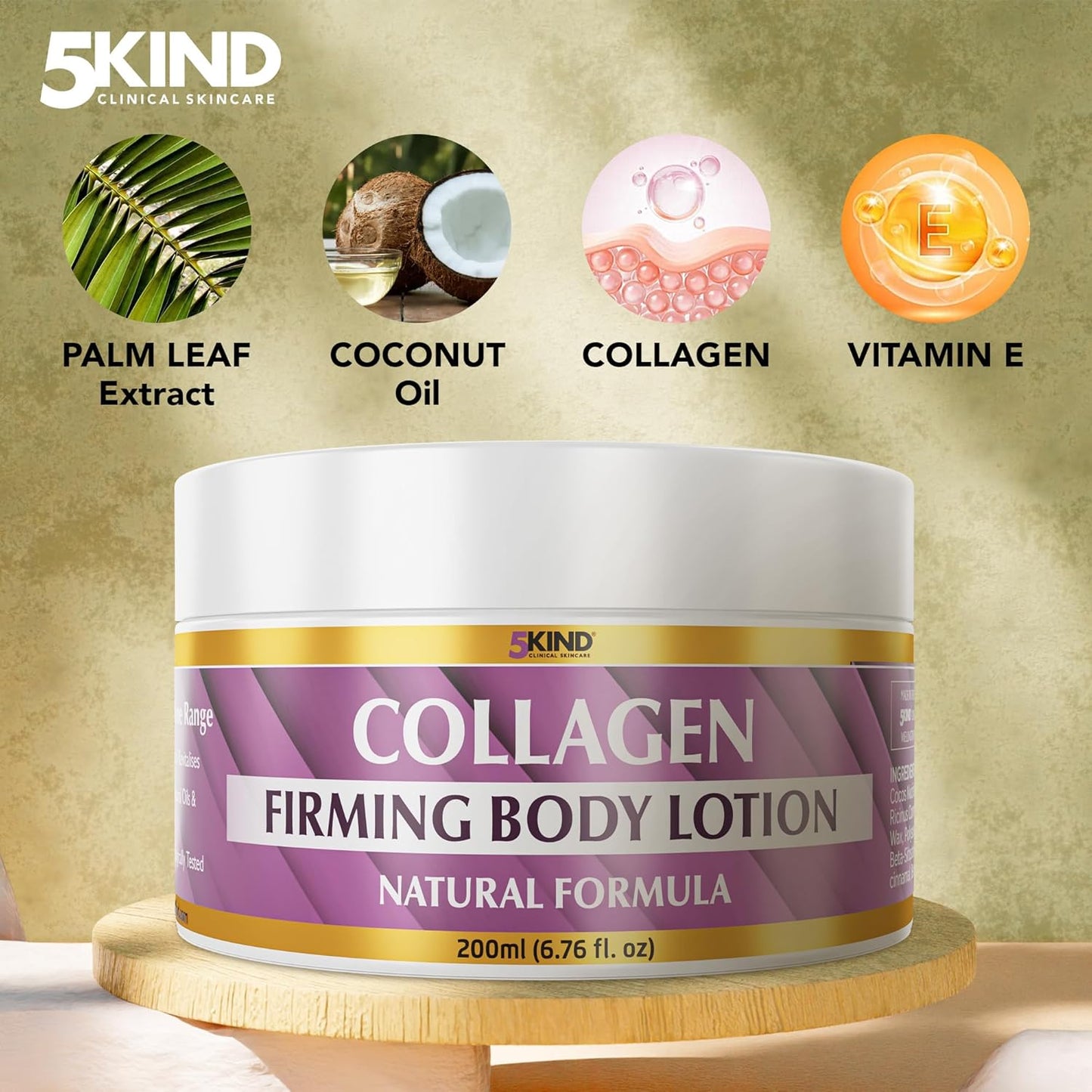 Collagen Cream 6.76 Fl Oz- Natural Collagen Body Lotion for Firmer & Conditioned Skin - Crepe Skin Firming Cream - Collagen Lotion for Women & Men - Crepey skin repair treatment by 5kind