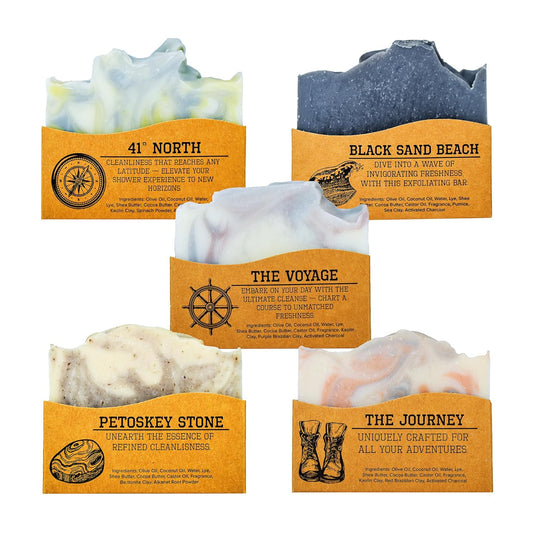 CompassSoap Natural Soap for Men | Skin-Friendly, Hand Made Soap Bar Gift Set | Best Exfoliating and Cleansing Bar Soap for Men | 5 Oz. Variety Pack of 5