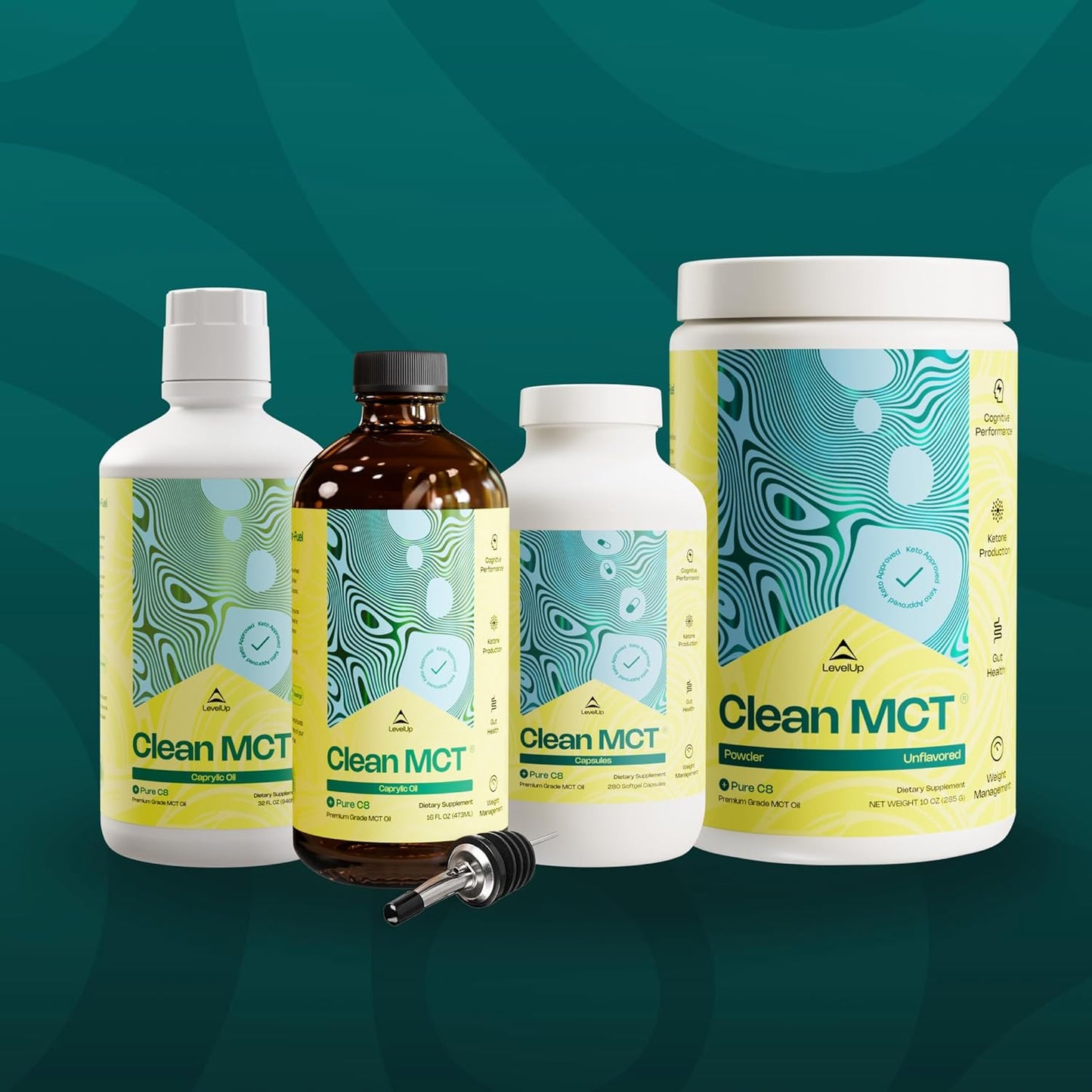 LevelUp Clean MCT Oil Capsules - 100% Caprylic C8 for Energy, Focus, Weight Management, Gut Health, Brain Superfuel - Keto Supplement for Ketogenic Diet and Ketones - Non-GMO (280 Count)