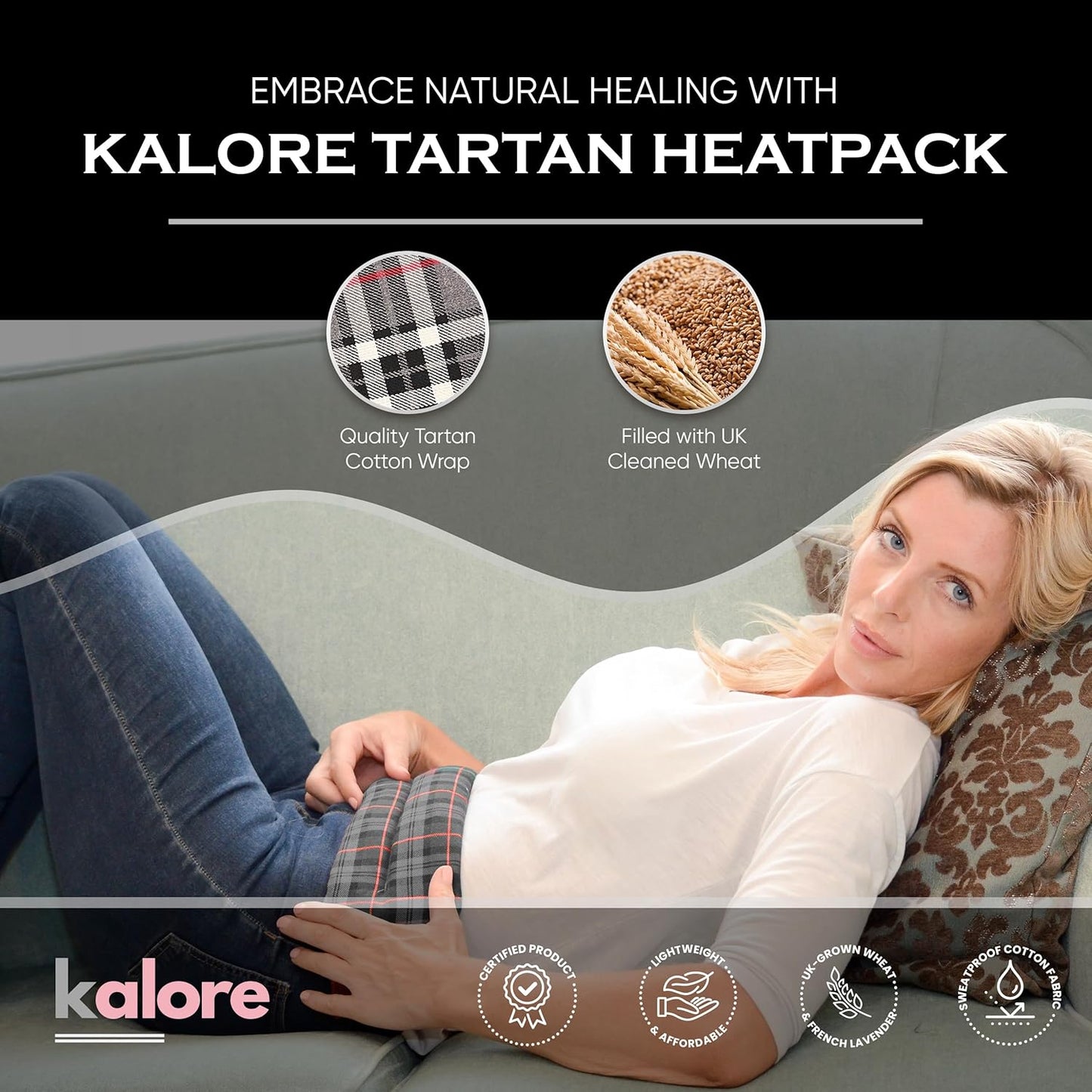 Microwavable Heating Pads for Winter Warmth, Back, Stomach & Head Comfort – Kalore Soft Cotton Tartan Neck Wrap – Even Heat Distribution Hot Compress Bag – Wheat Heat Pad XL – Unscented – Gray