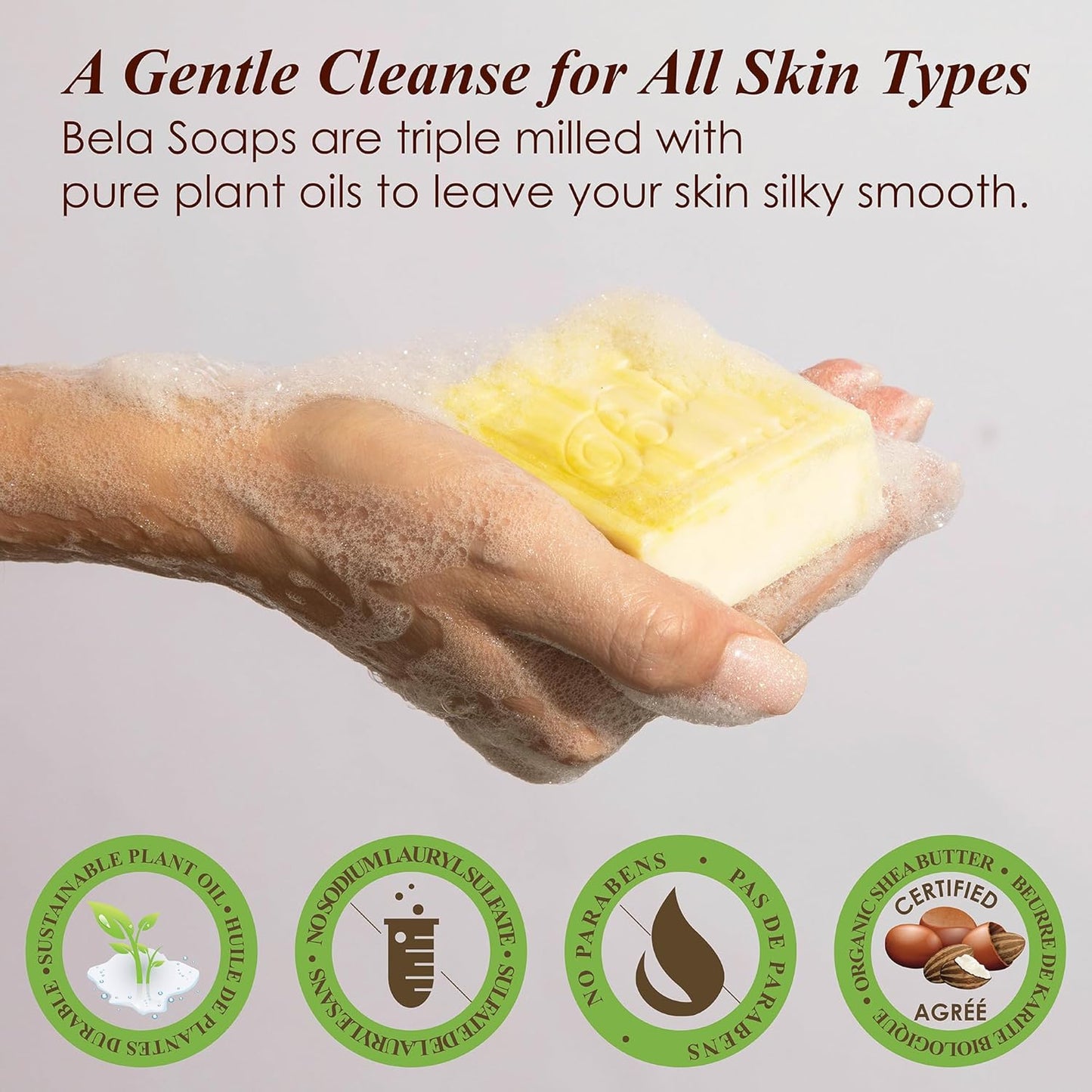 BELA Patchouli Soap 3.3 OZ Pack of 6, French Triple Milled Bar Soap with Organic Shea Butter, Hand, Face and Body Patchouli Bar Soap Made in Australia