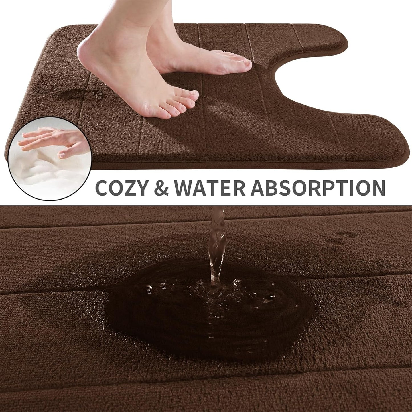 Yimobra Memory Foam Toilet Bath Mat U-Shaped, Soft and Comfortable, Super Water Absorbent, Non-Slip, Machine Wash and Easy to Dry for Bathroom Commode Contour Rug, 24 X 24 Inches, Brown