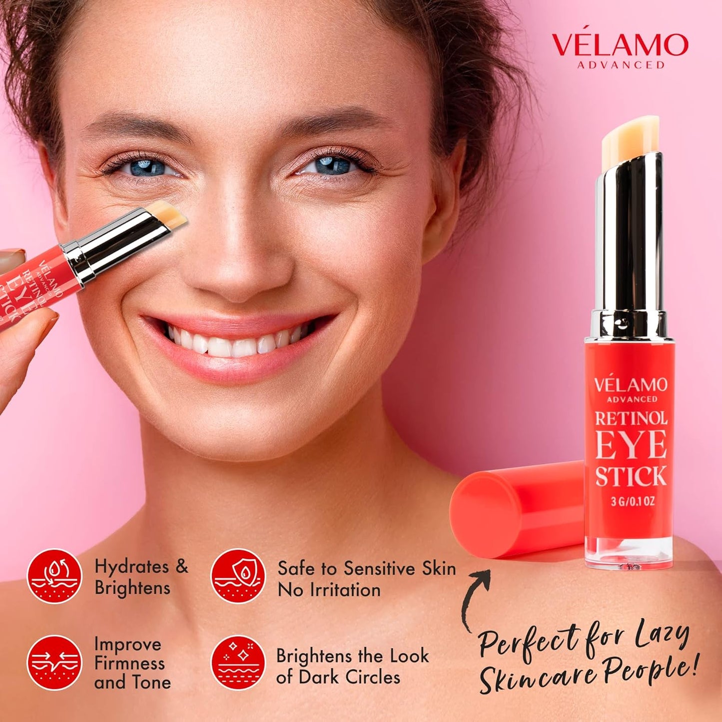 VELAMO ADVANCED Retinol Eye Stick: Retinol Eye Cream for Dark Circles and Puffiness with 1% Bakuchiol - Visibly Reduces Fine Lines Wrinkles Under Eye Bags 0.1 OZ/3g
