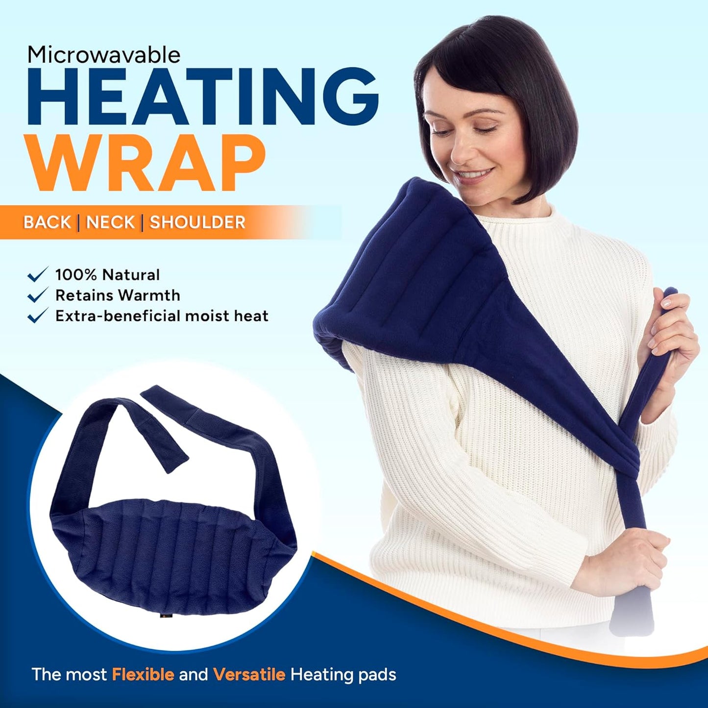 SunnyBay Microwave Heating Pad, Microwavable Moist Hot/Cool Bean Bag Wrap for Neck, Shoulder, Knee, or Back Pain with XL Fastening Straps, 10x18 Inch Heating Area, 2.8 Lbs, FSA HSA Eligible, 78 Inches