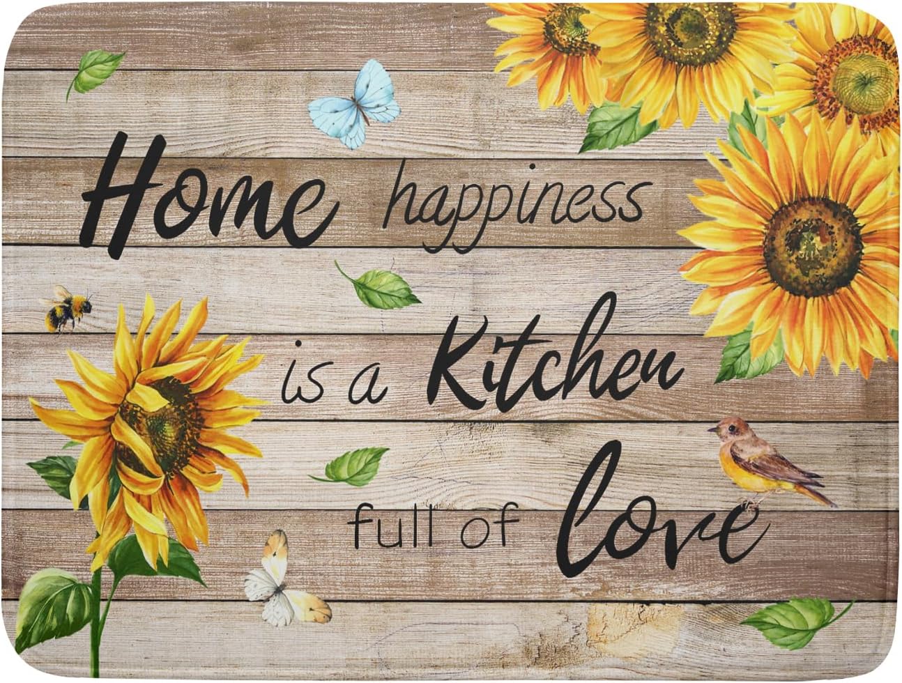 Sunflower Floral Dish Drying Mat for Kitchen Countertop 18x24 inch Rustic Wood Washable Microfiber Absorbent Dishes Drainer Rack Pad