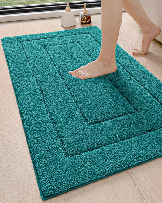 DEXI Bathroom Rug 43x24, Non Slip Washable Bath Mat for Shower Floor, Extra Large Absorbent Soft Bathmat with Rubber Backing, Quick Dry Microfiber Carpet, Teal