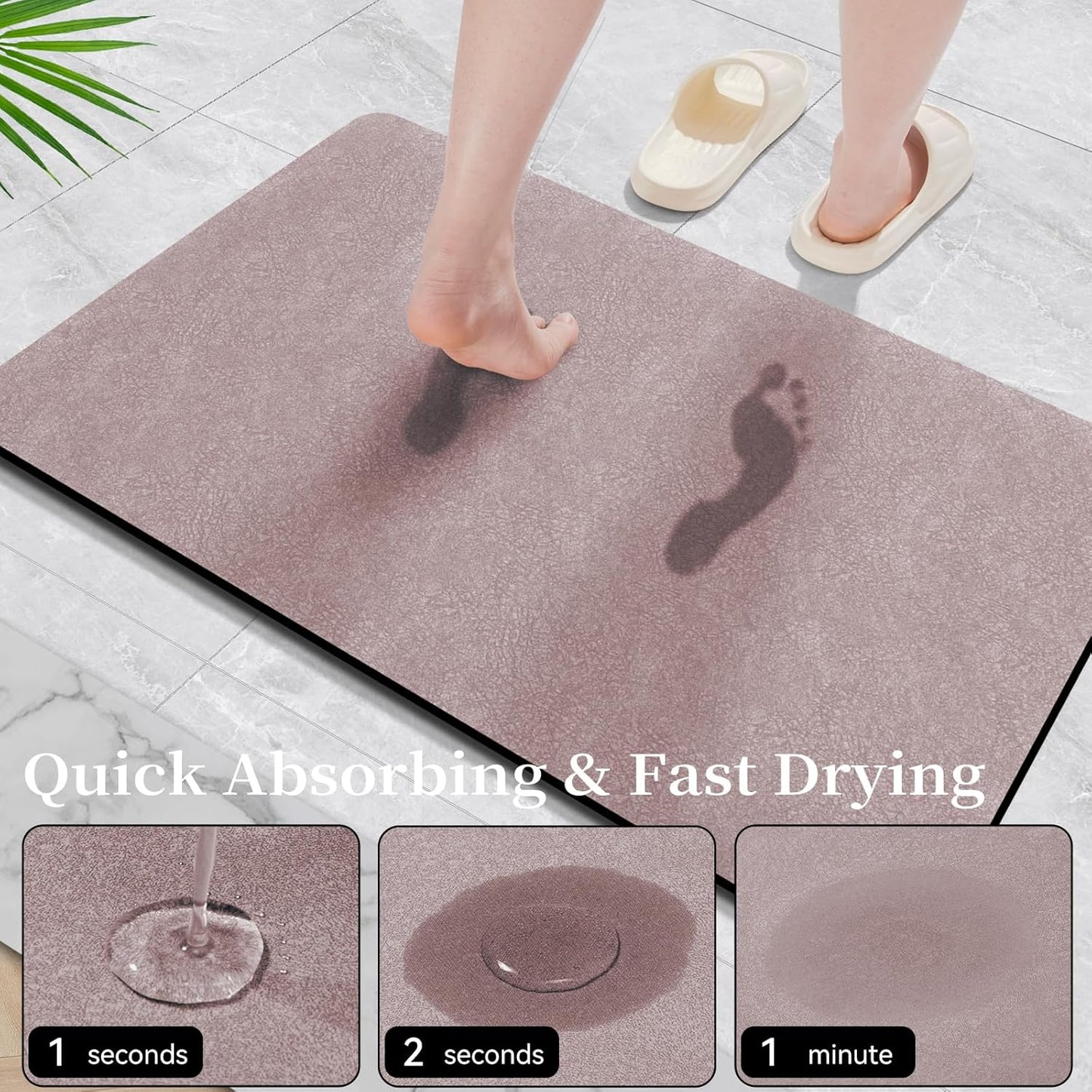 Bath Mat Rugs 24x17 - Diatomaceous Earth Bath Mats Quick Dry Absorbing Bathroom Rugs Rubber Non Slip Thin Bathroom Mat Fit Under Door, Bath Mat for Bathroom Floor, Tub and Shower, Sink, Blush Pink