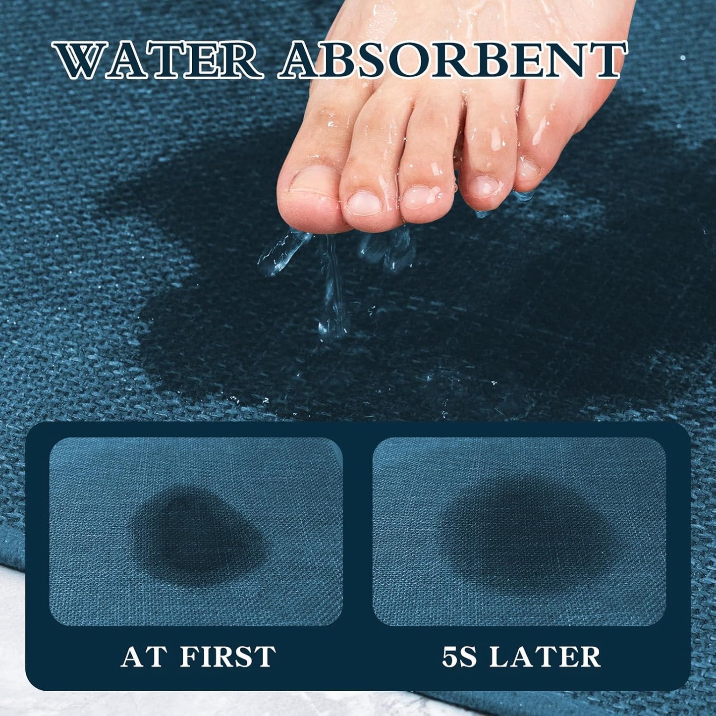 chakme Bathroom Rugs Mat 24x17, Ultra Thin Non Slip Bath Mat Small Quick Dry Absorbent Bath Mat for Bathroom Floor, (Dark Blue, 24"x17")