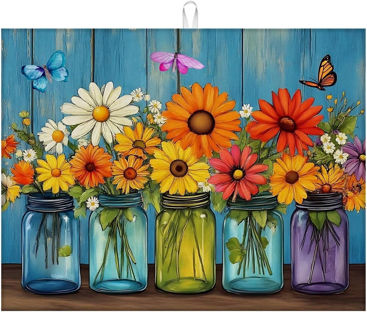 Dish Drying Mat For Kitchen Counter, Vintage Daisy Flower Microfiber Absorbent Dish Drainer Rack Pad Reusable Large 18x24in Drying Mat