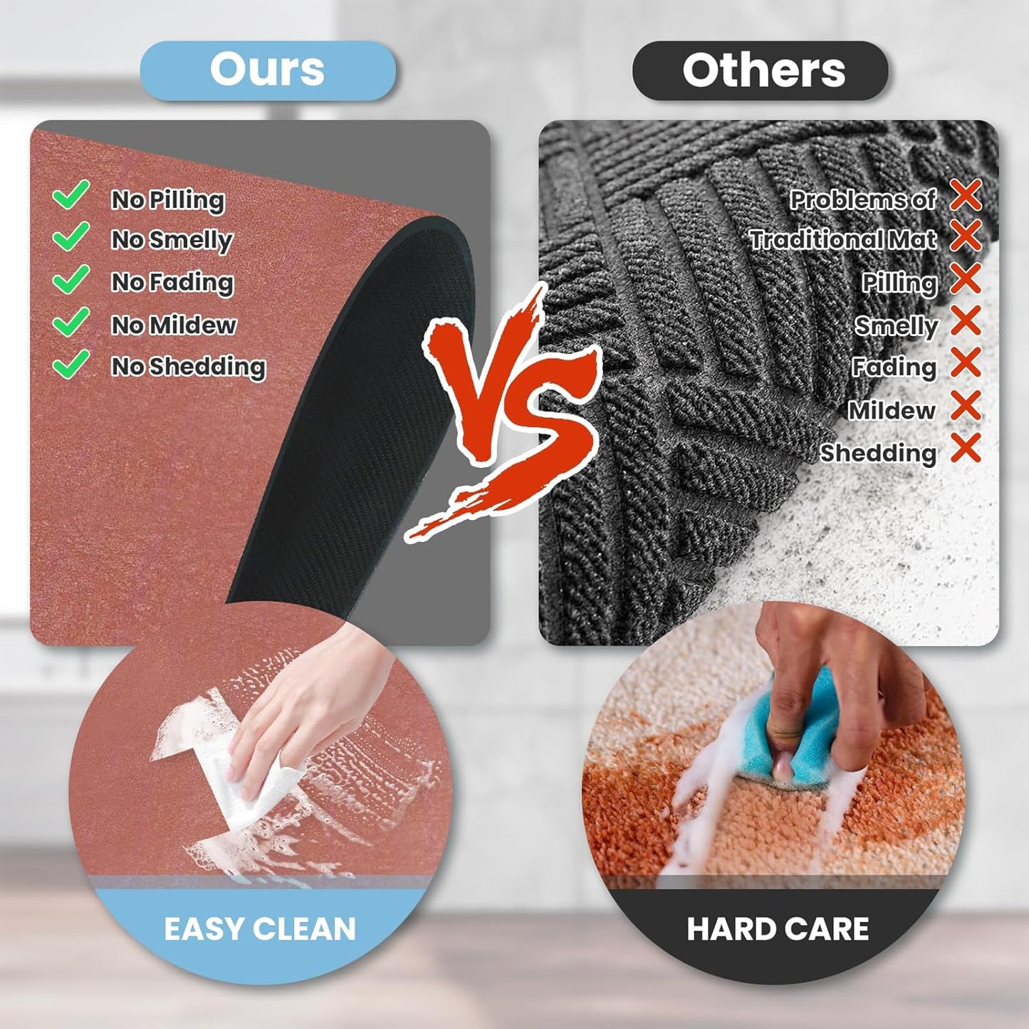 Diatomaceous Earth Bath mat Bathroom Rugs Super Absorbent Quick Dry Non Slip Bath Mat Thin Bathroom Floor Mats Fit Under Door-Shower Rug for in Front of Bathtub Shower, Brown, 23.6"x47.2"