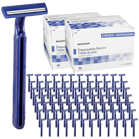 McKesson Disposable Razors [100 Count] – Twin Blade Bulk Shaving Razors for Men & Women, Stainless Steel, Blue, Single-Use for Medical Clinics, Tattoo, Travel, Camping & Salon Care