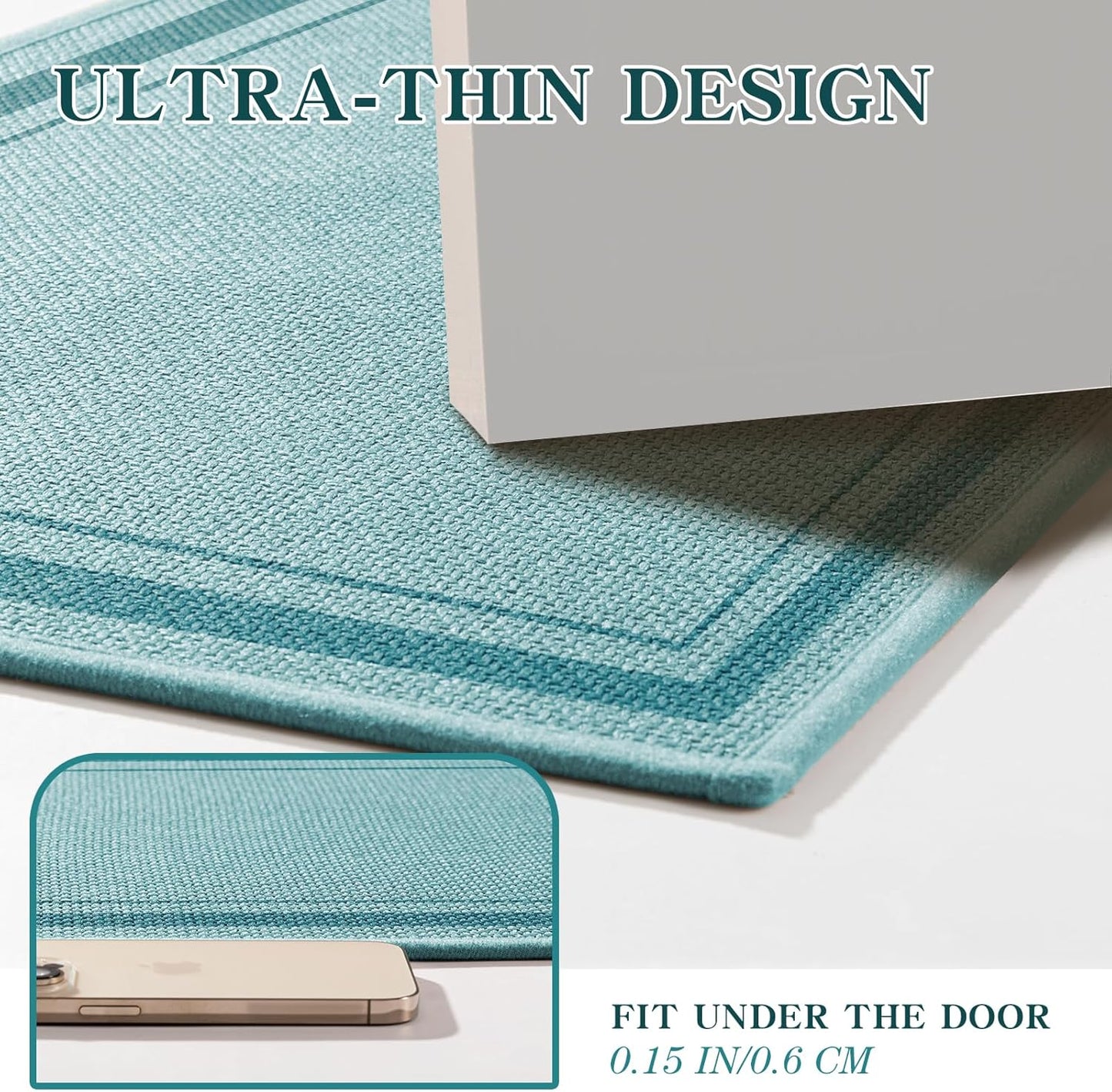 chakme Bathroom Rugs Mat 32x17, Ultra Thin Non Slip Bath Mat Quick Dry Absorbent Bath Mat for Bathroom Floor, (Light Blue, 32"x17")