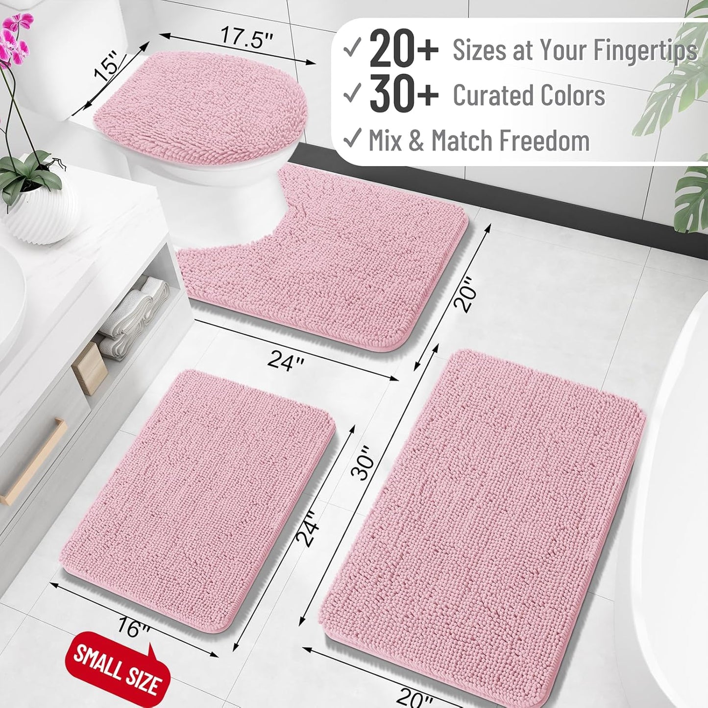 OLANLY Bathroom Rugs 30x20, Extra Soft Absorbent Chenille Bath Rugs, Rubber Backing Quick Dry, Machine Washable Bath Mats for Bathroom Floor, Tub and Shower, Home Decor Accessories, Dusty Rose