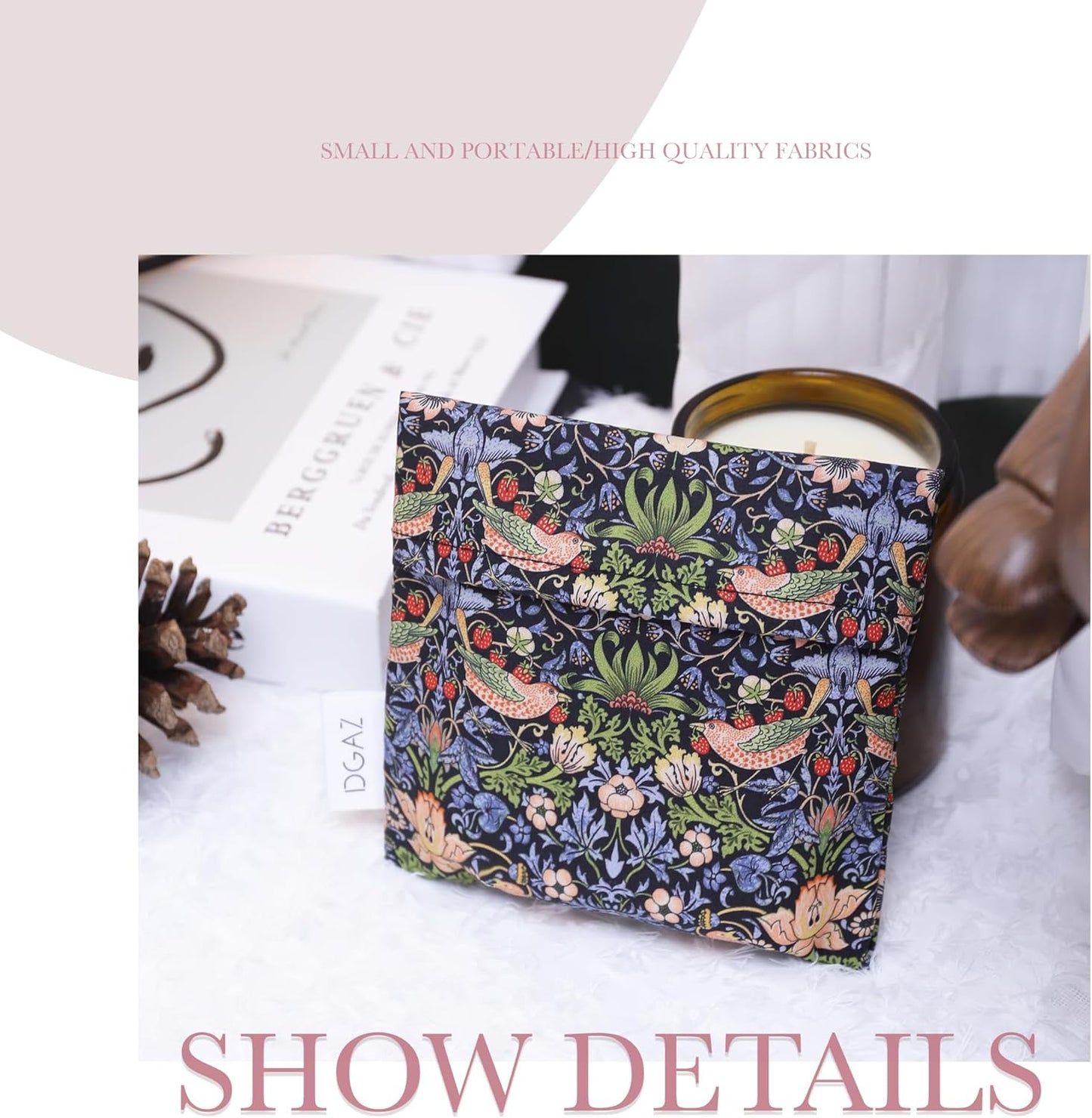 DGAZ Sanitary Napkin Storage Bag, Period Bag for Teen Aged Girls, Portable Period Bag for Panty Liners/Menstrual Cup/Small Tampons，Mini Makeup Bag for Purse(Retro bird)