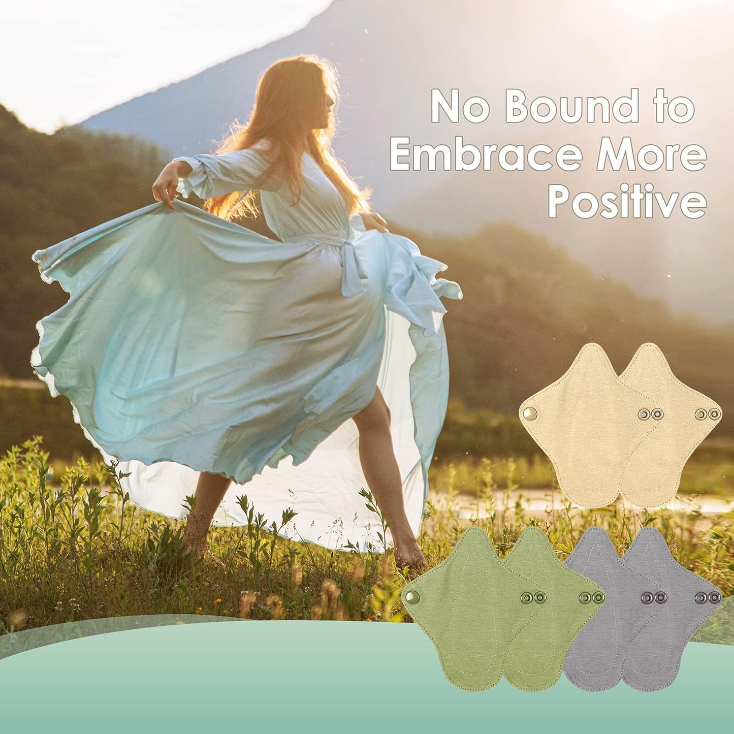 wegreeco 6 Pc Reusable Menstrual Pads, Ultra Thin Pantiliners for Thongs, Cloth Pads, Panty Liners for Teens, Women, Nonslip Pantiliners + 1 Pc Wet Bag(Mustard Yellow, Grey, Beige, XS)