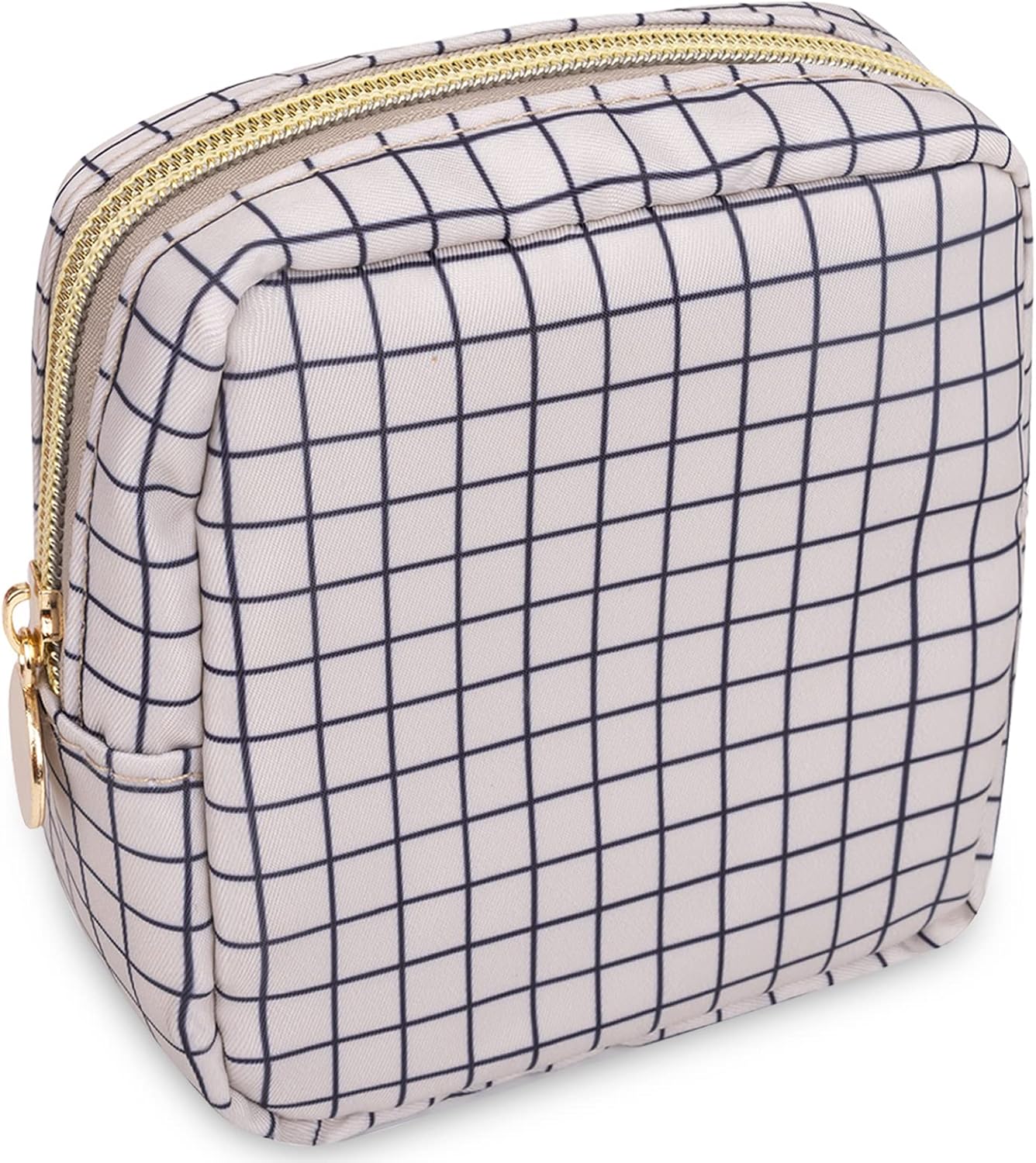 Nylon Mini Makeup Bag for Purse, Small Cute Checkered Makeup Bag Preppy Cosmetic Zipper Pouch Purse, Travel Coin Pouch Sanitary Napkin Storage Bag Clutch Make Up Organizer for Women Girls(Checkered)