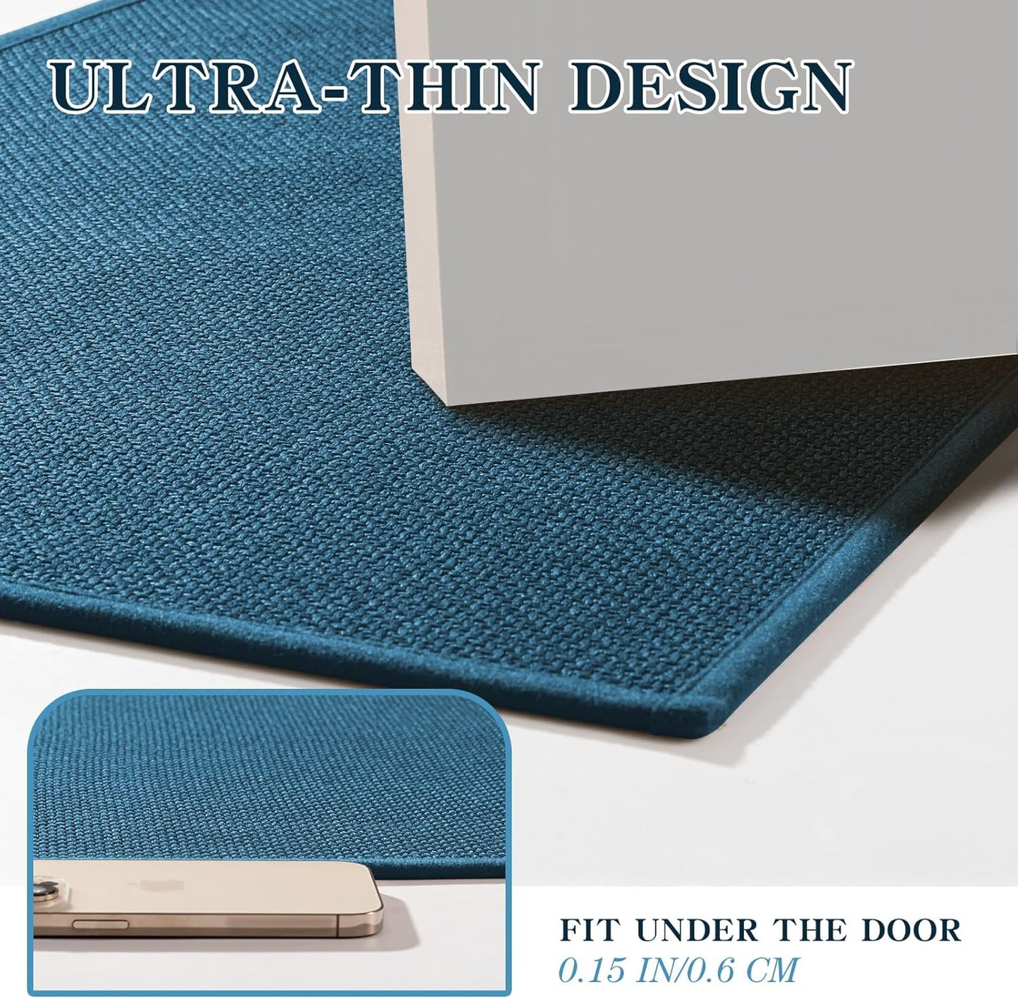 chakme Bathroom Rugs Mat 47x17, Ultra Thin Bath Rug Non Slip Runner Quick Dry Absorbent Bath Mat for Bathroom, (Dark Blue, 47"x17")