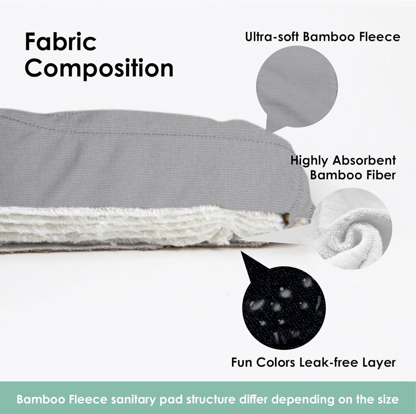 wegreeco 6 Pcs Reusable Menstrual Pads, Ultra Absorbent Cloth Pads for Heavy Flow, Sanitary for Teens, Women, Nonslip, Grey Inner, Black Outer, Medium