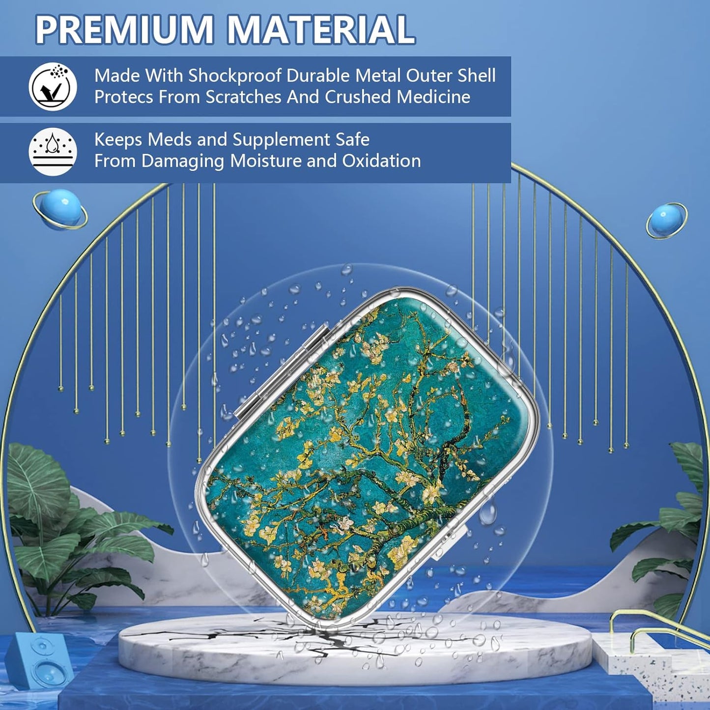 Pill Box 2 Compartment Small Pill Case,Portable for Pocket or Purse Pill Organizer Pill Container Holder to Hold Vitamins, Medication, Fish Oil and Supplements(Almond Blossom)