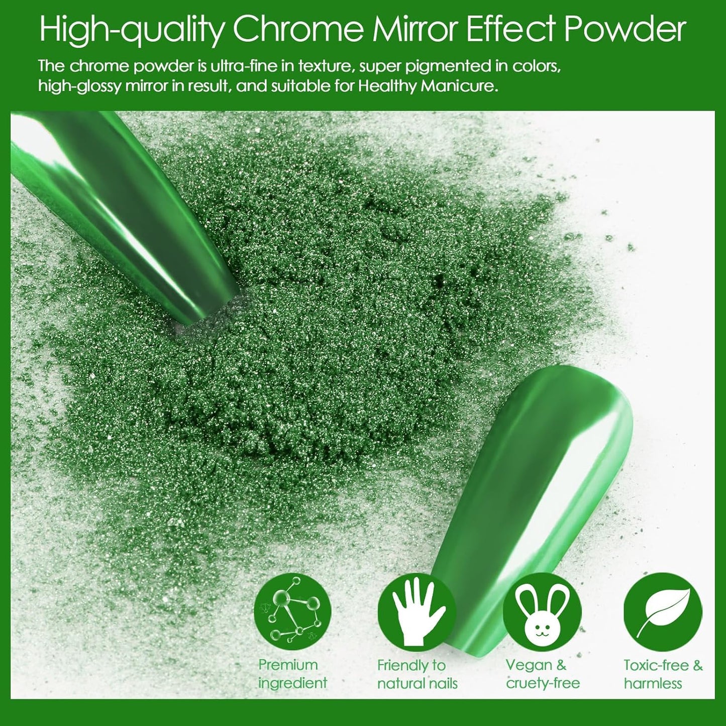 Allstarry Green Chrome Nail Powder, 4 Colors Mirror Effect Metallic Pigment Manicure Holographic Glitter Dust Kit for Gel Polish St Patricks Day Nail Art St Patty's Day Accessories - Forest Afterglow