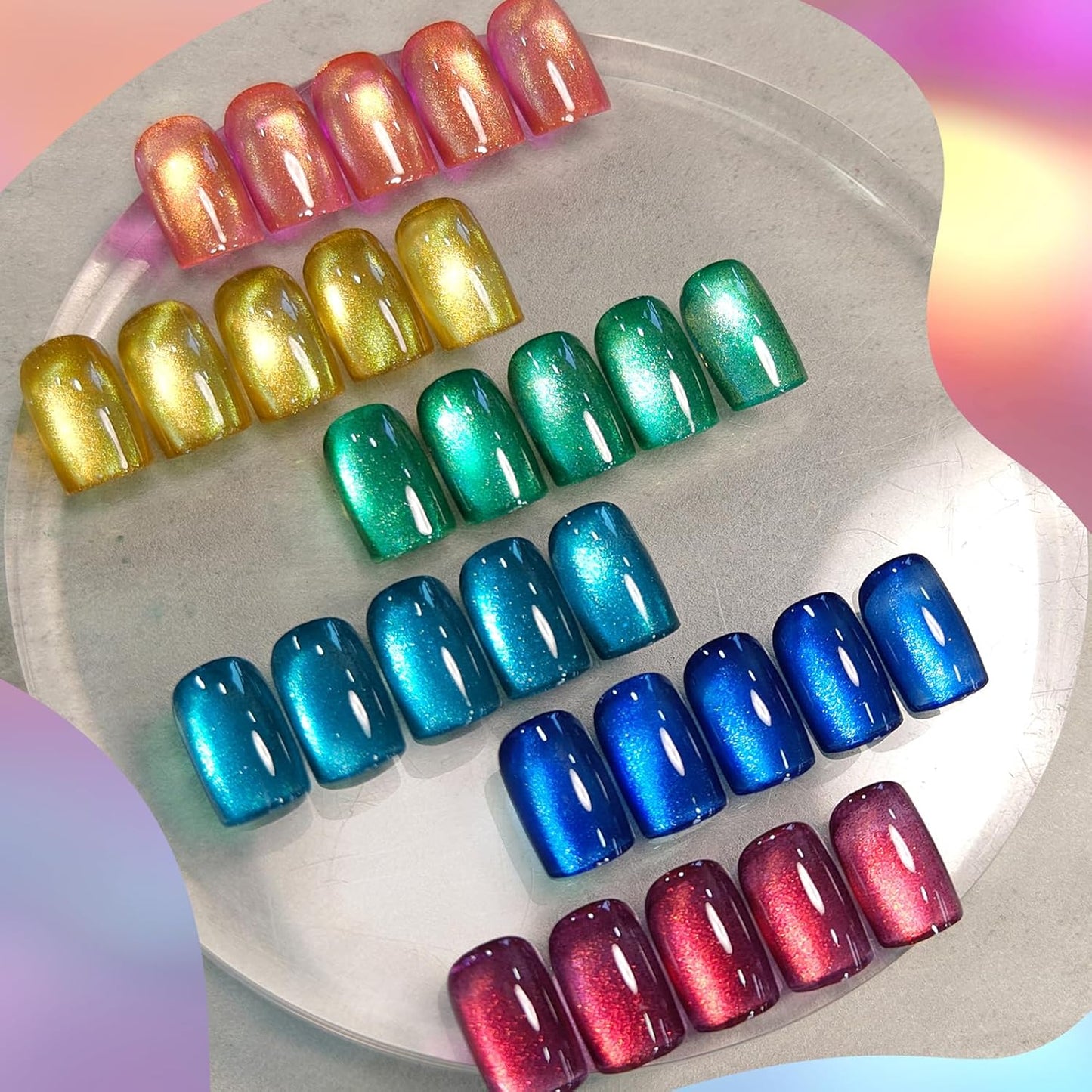 Born Pretty Cat Magnetic Eye Gel Nail Polish Spring Summer Neon Shimmer Glitter Holographic Aurora Rainbow Cat Magnetic Gel Polish Nail Art Manicure DIY at Home 6PCS