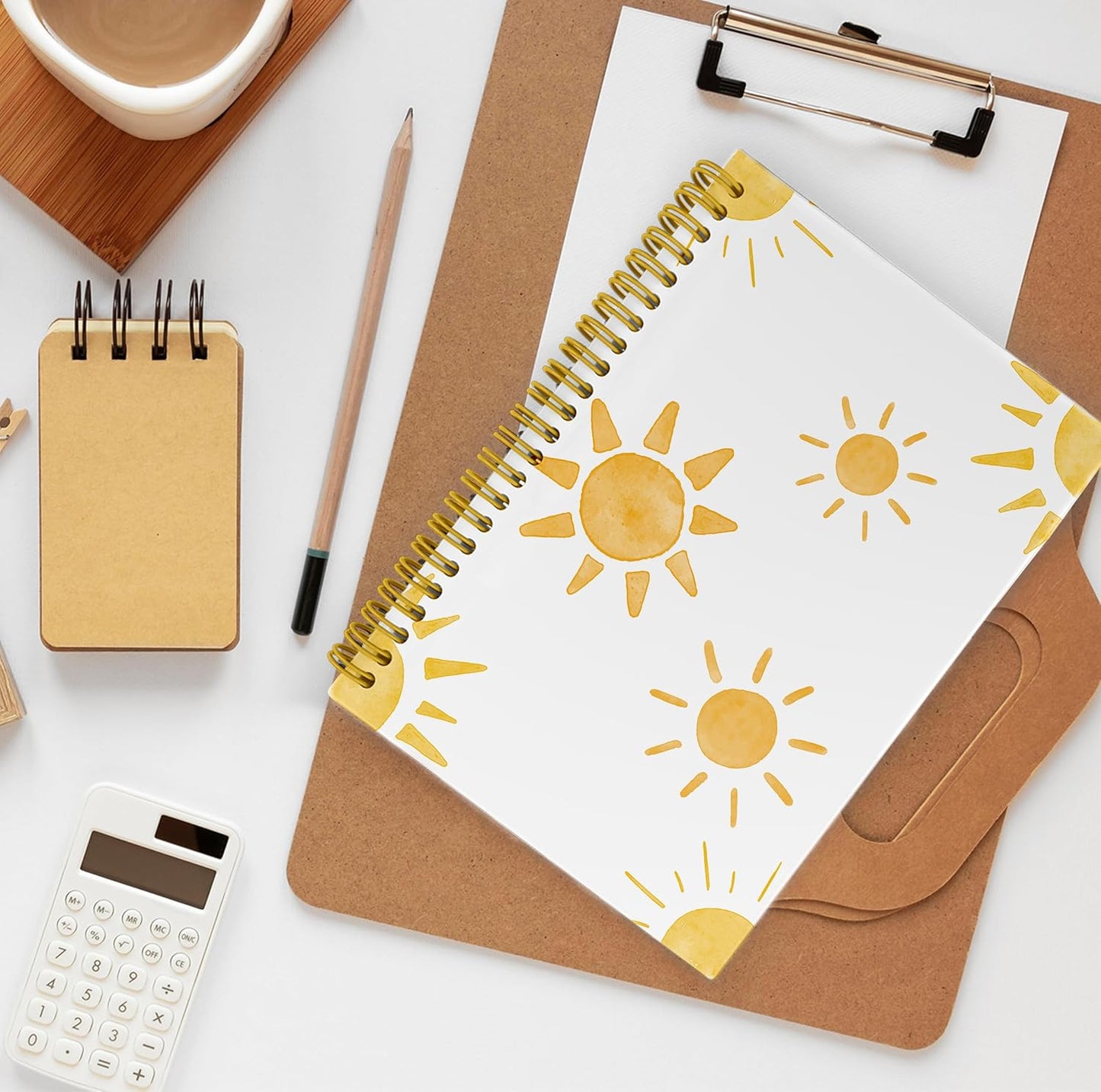 Boho Yellow Sun Sunshine Notebook Journal, Sunshine Gifts for Women, Cute Notebooks for Office, Notebooks for Work Note Taking, Spiral Notebook 5.5x8.3 with 164 Pages